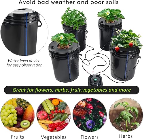 Miniatura 5 de MAOPINER Kit de cubo hidropónico para cultivo de aguas profundas con bomba de aire, sistema hidropónico DWC para interiores de 5.28 galones (4