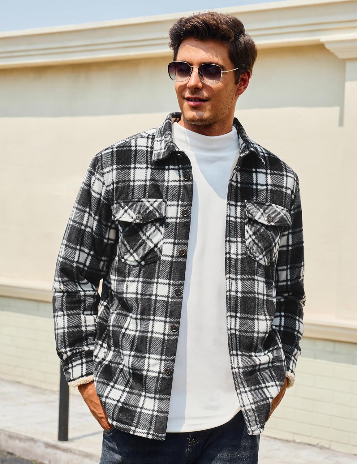 Cotrasen Men's Flannel Shirt Fleece Lined Flannel Jacket Cotton Button Up Plaid Shirt Warm Heavyweight Fall Winter Coat - Image 3