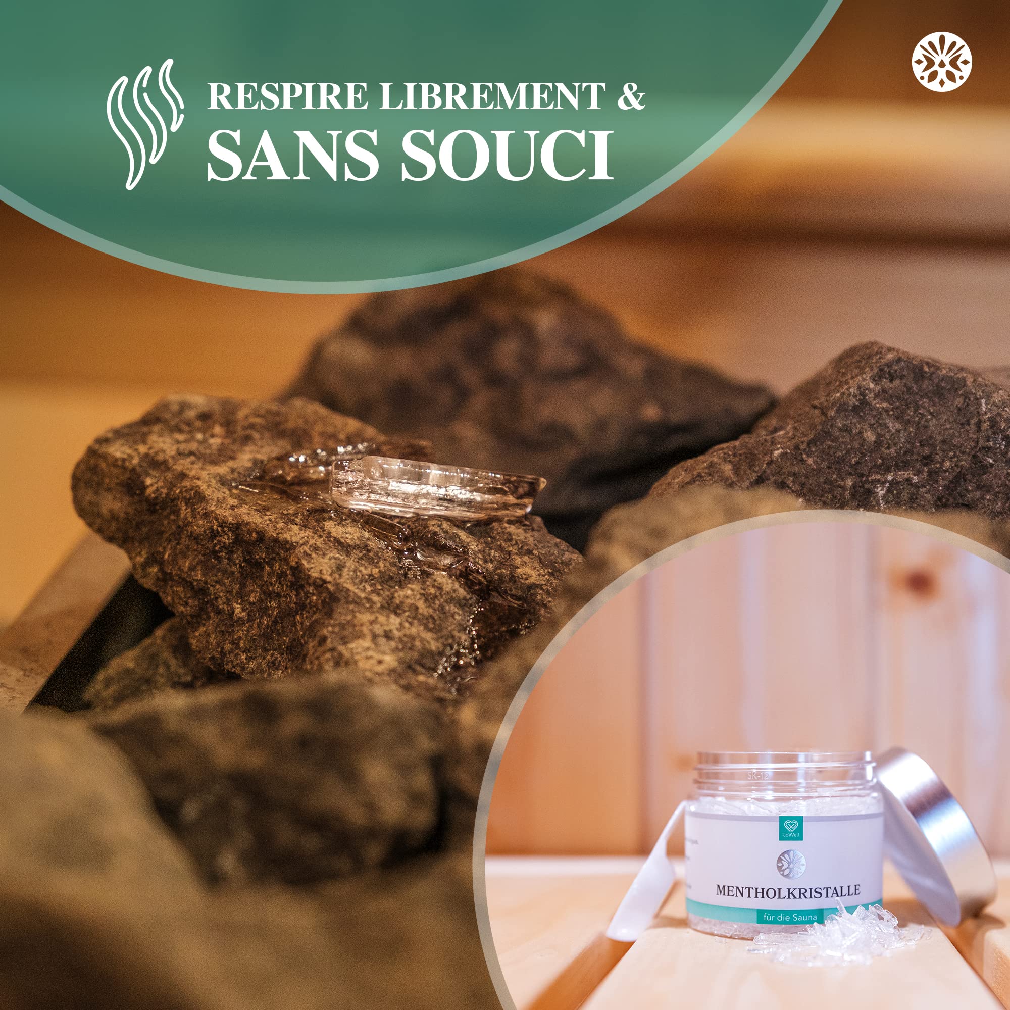 LoWell® 100g Cristaux de menthol 100% menthe pure - Idéal comme infusion pour le sauna dans une boîte refermable - Menthol