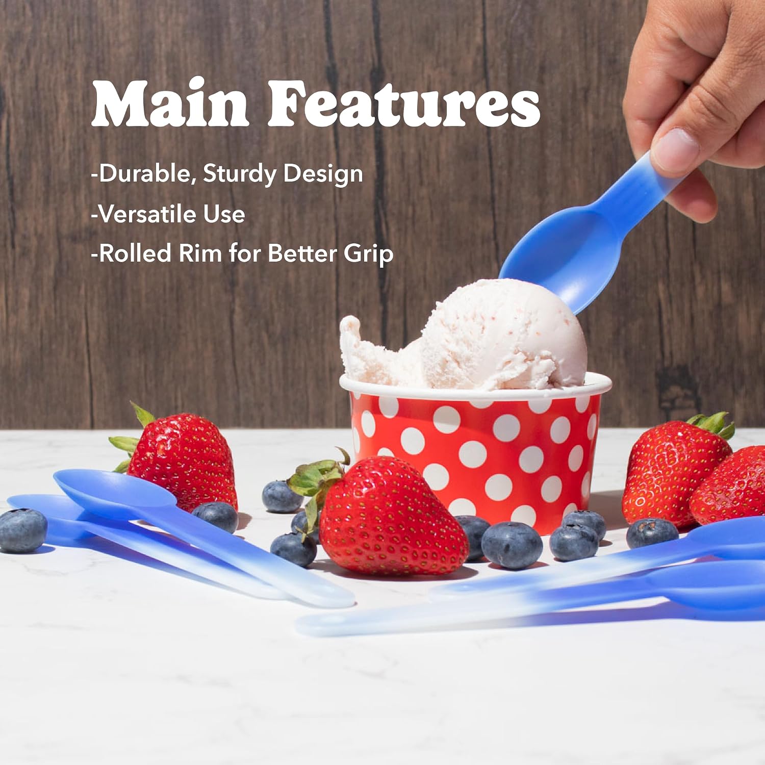 UNIQ 6 oz Red Polka Dot Ice Cream Cups – Disposable Leak Resistant Paper Dessert Cups for Ice Cream, Frozen Yogurt, Gelato, Soup & Snacks – Takeout Cups for Parties, Catering - 1000 Pack
