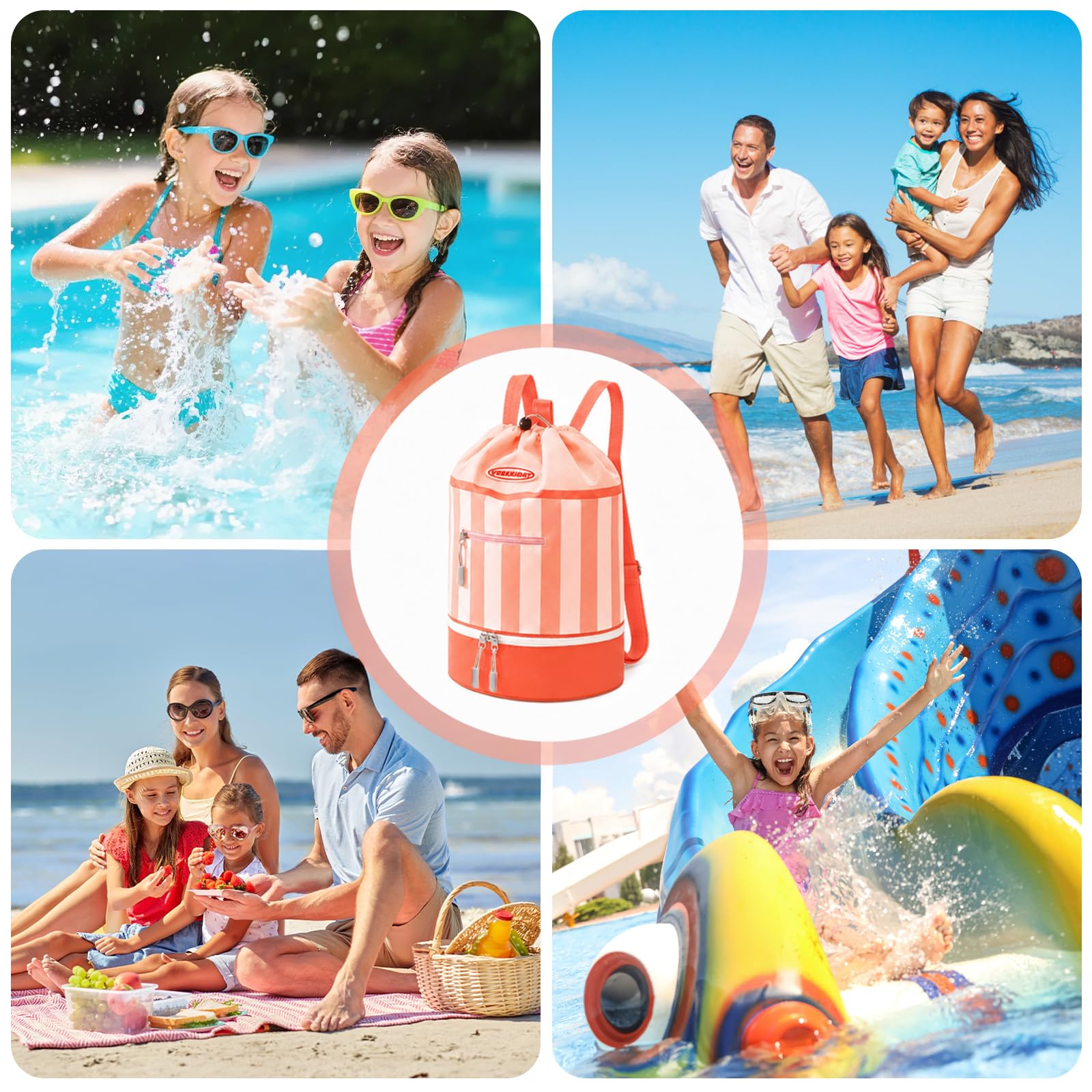 dellyy Mochila de Natación para Niños, Mochila Piscina Niña Impermeable con Compartimento para Zapatos, Bolsa de Natación für Pool, Strand und Reisen (Polvo de naranja)