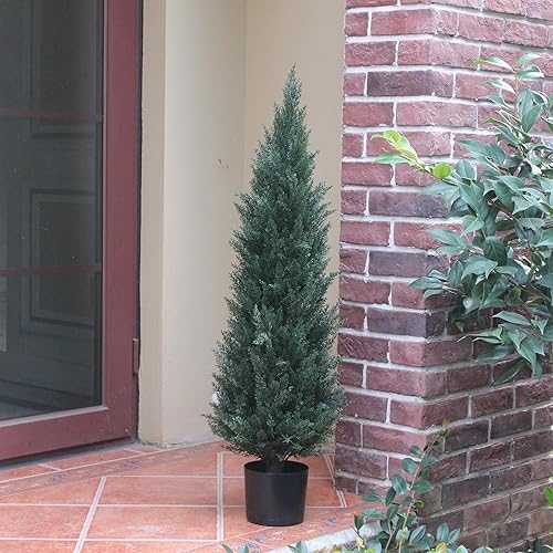 Miniatura 3 de Árbol topiario artificial de 3.5 pies, árbol de cedro artificial resistente a los rayos UV, planta en maceta para interiores y exteriores,