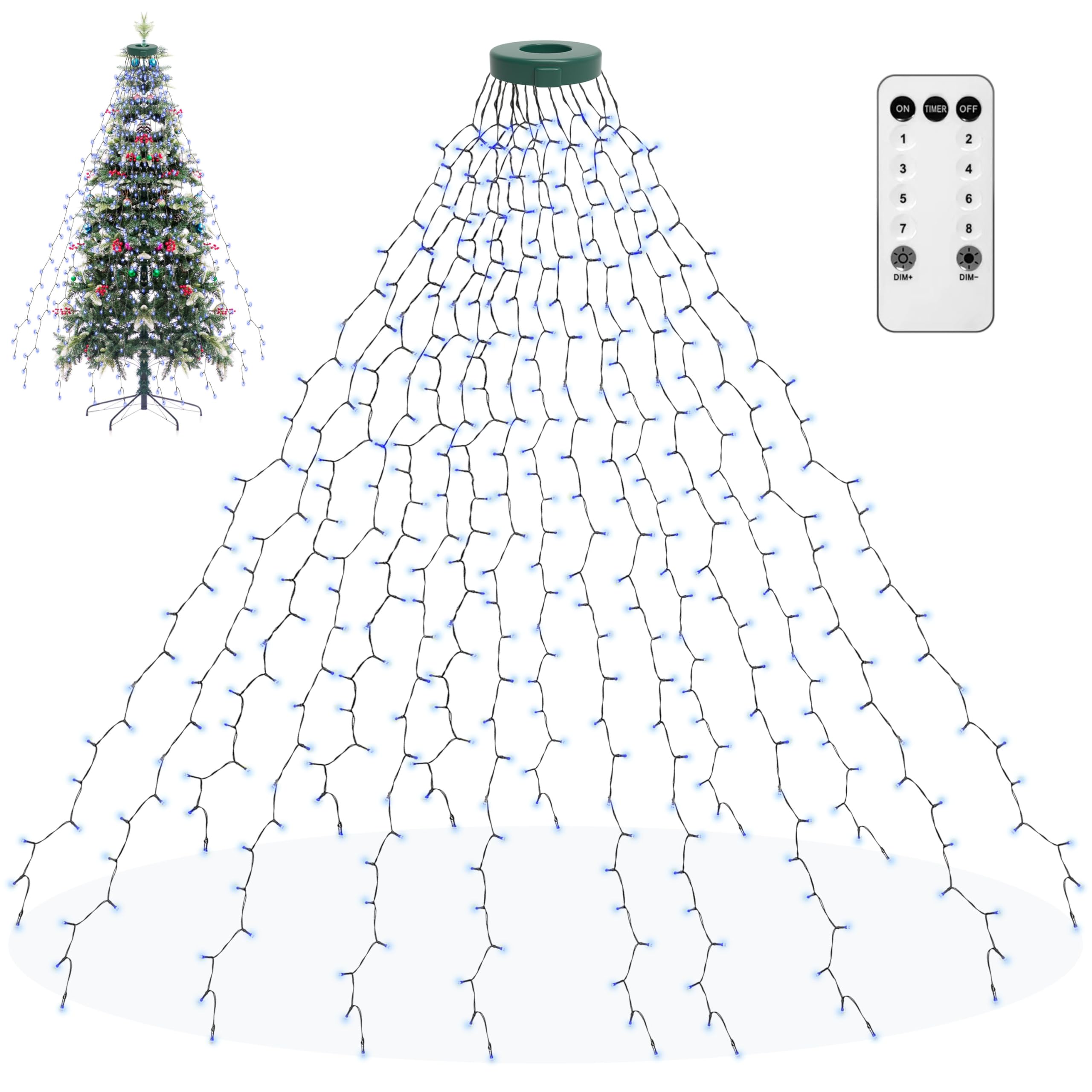 Aneeway Christmas Tree Lights - Cold White 400LED 2m 16 Strand String Lights with Memory and 8 Lighting Modes for Indoor/Outdoor Decoration