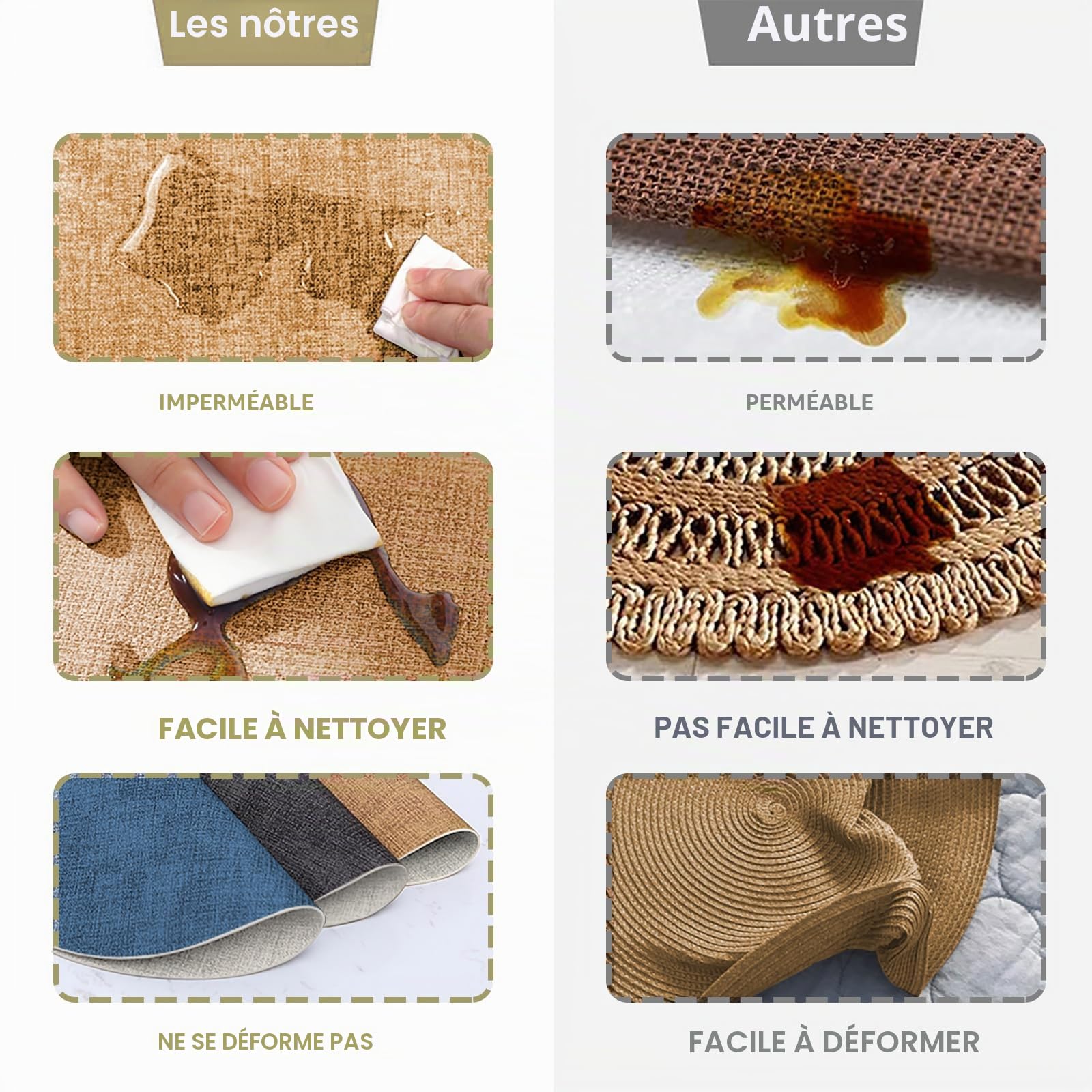 Lot de 6 Sets de Table Ronds en Cuir (38 cm) + 6 Dessous de Verre (10 cm), Résistants à la Chaleur, Antidérapants et Faciles à Nettoyer, Double Face pour Cuisine,Extérieur, (Crème/Beige)