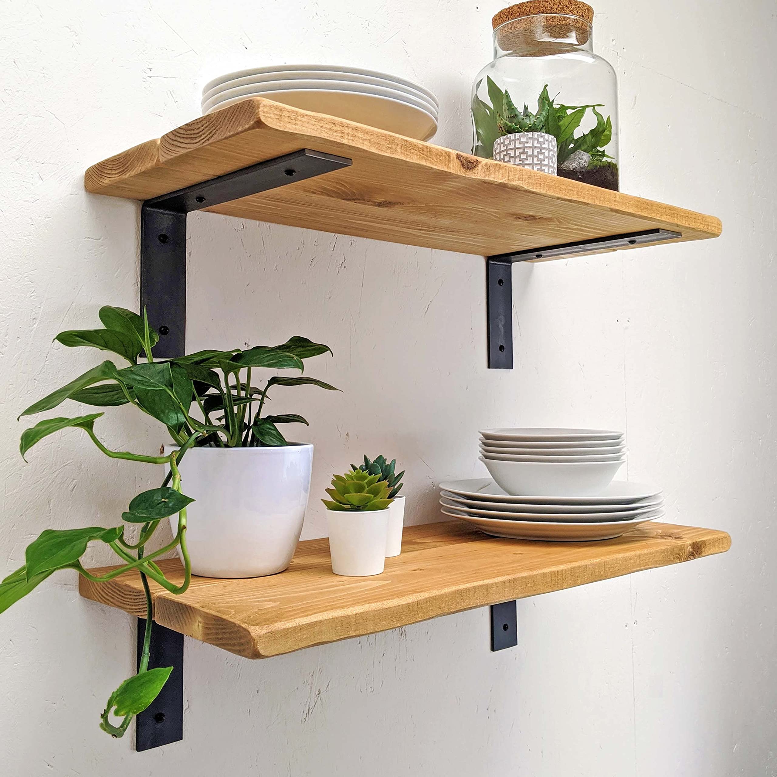Ben Simpson Furniture Rustic Lipped Metal Bracket Thin Shelf | 30cm Depth | 60cm Length | Dark Oak