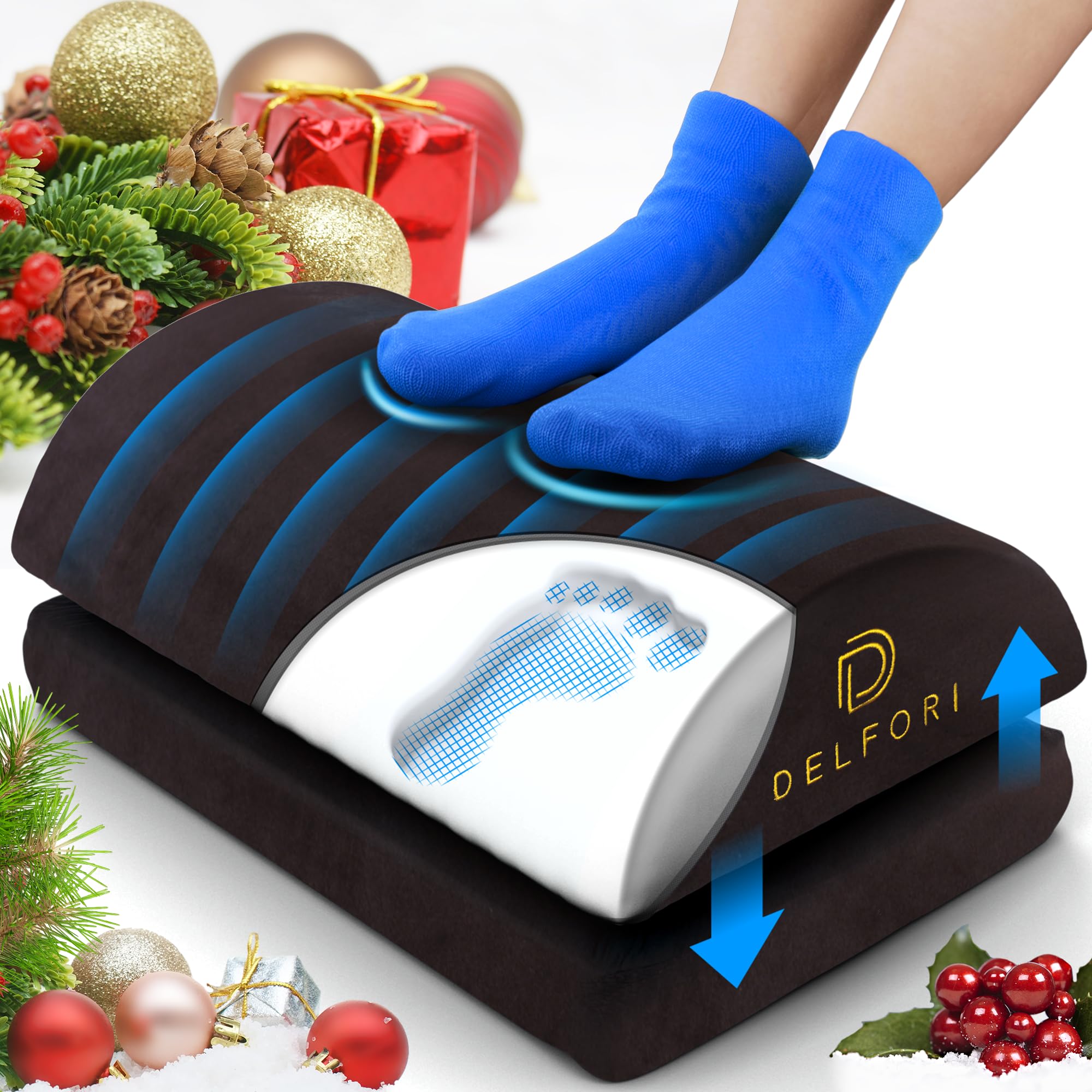 Premium Under Desk Footrest - Ergonomic Foot Rest for Work, Home & Office Use - Adjustable Height Memory Foam Foot Stool for Gaming Chair - Comfortable & Perfect for Back Pain Relief and Leg Support