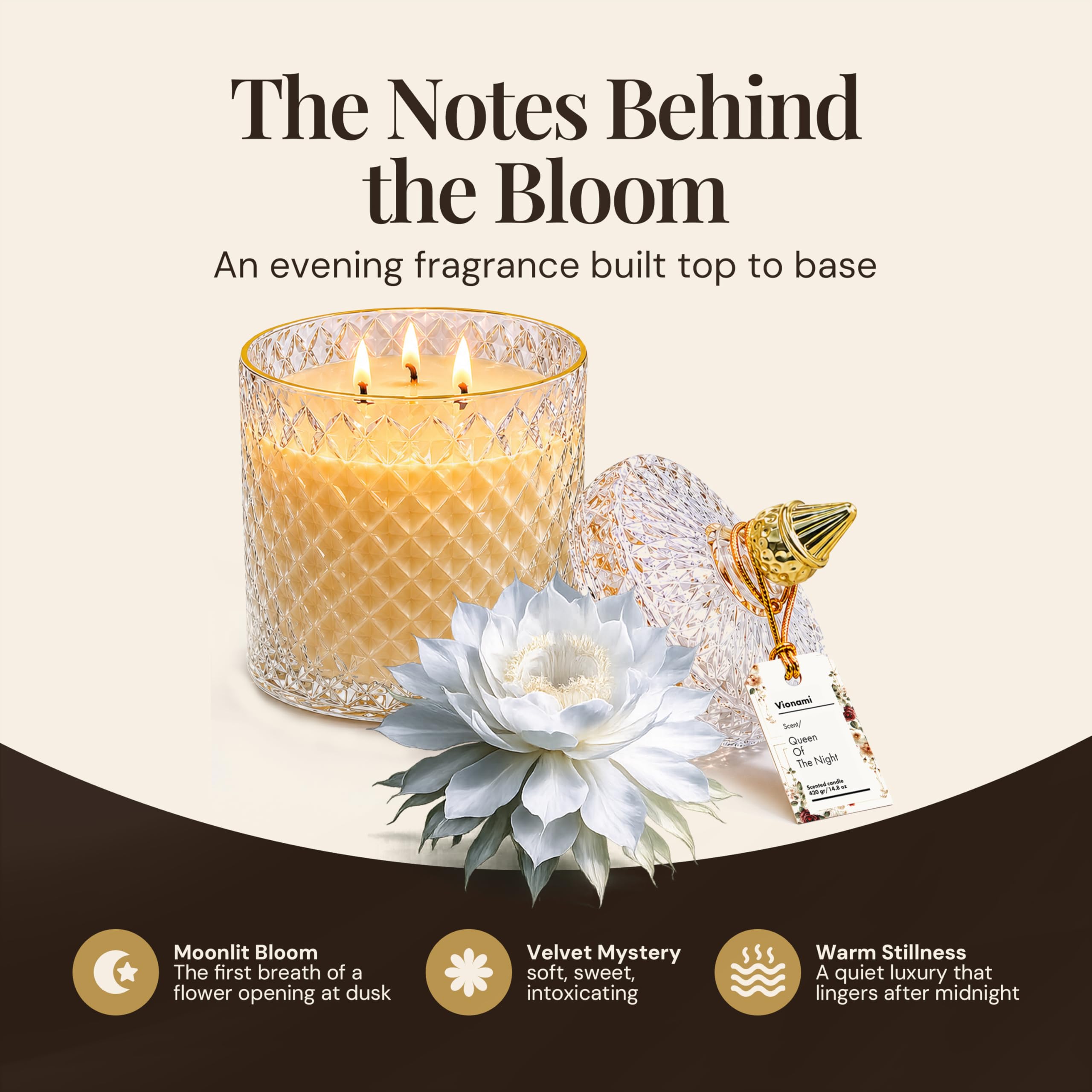 Luxuriöse Duftkerze, Geschenk – Königin der Nacht, seltener Blumenduft in elegantem Glas, langlebige Sojawachskerze, Geschenk für jeden Anlass, 420 ml, ideal für Frauen und Heimdekoration