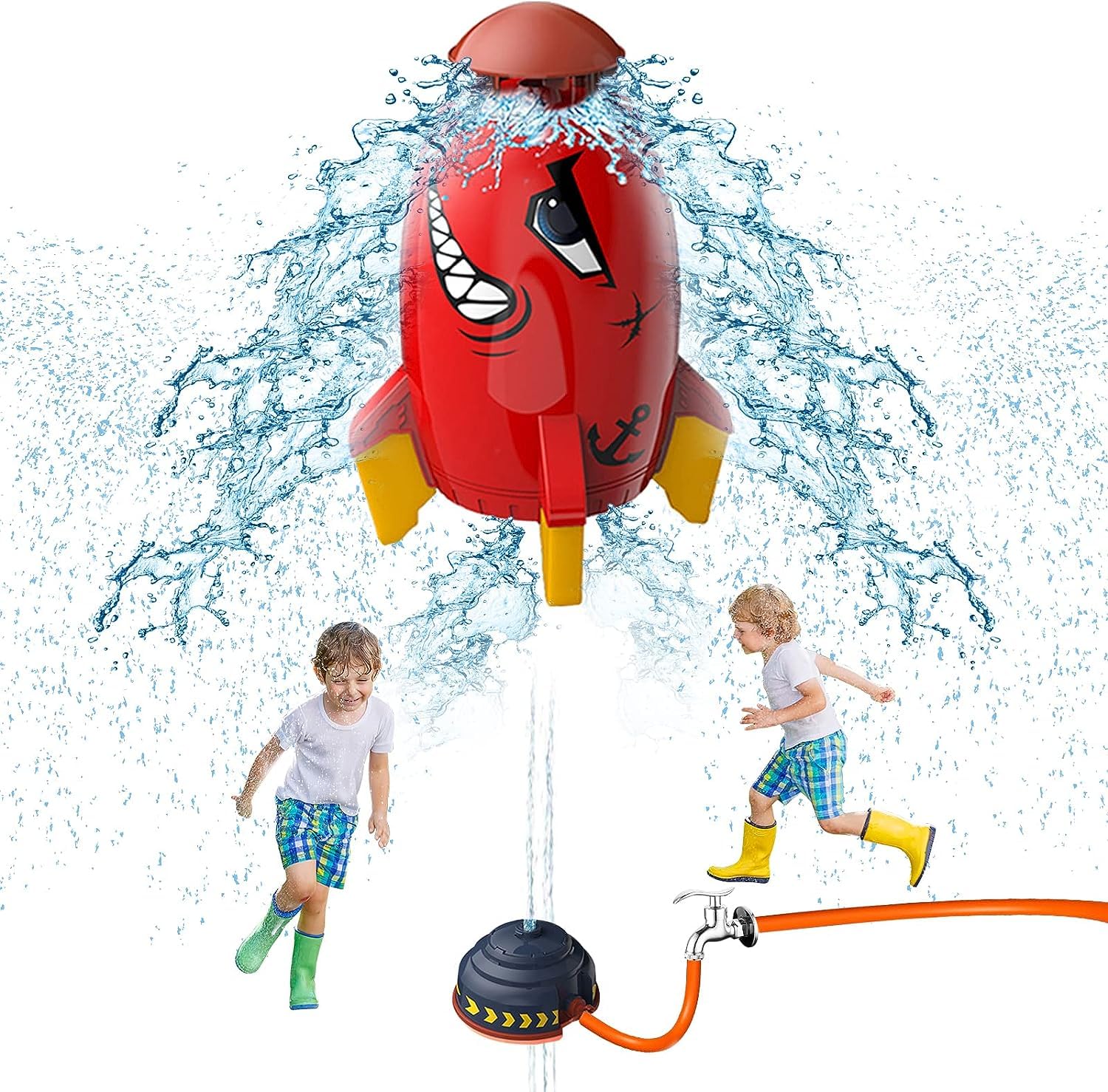 TANSAR Sprinkler Rocket Launcher, Outdoor Water Toys for Kids, Summer Outside Game, Holiday & Birthday Ideas for Boys Girls Age 3 4 5 6 7 8 Year Old, Red
