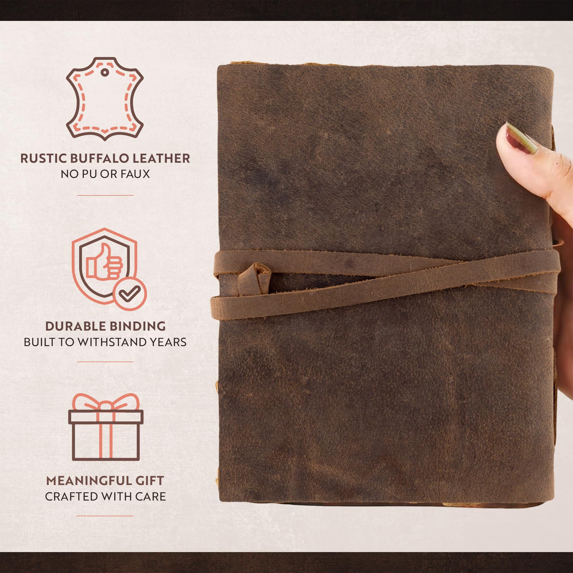 Moonster® Journal Vintage, 240 Pages de Papier de Coton, Journal Intime en Cuir Vierge, Journal d'Art Antique Fait à la Main, Carnet de Notes de Style Ancien, Carnet de Croquis 20x15 cm