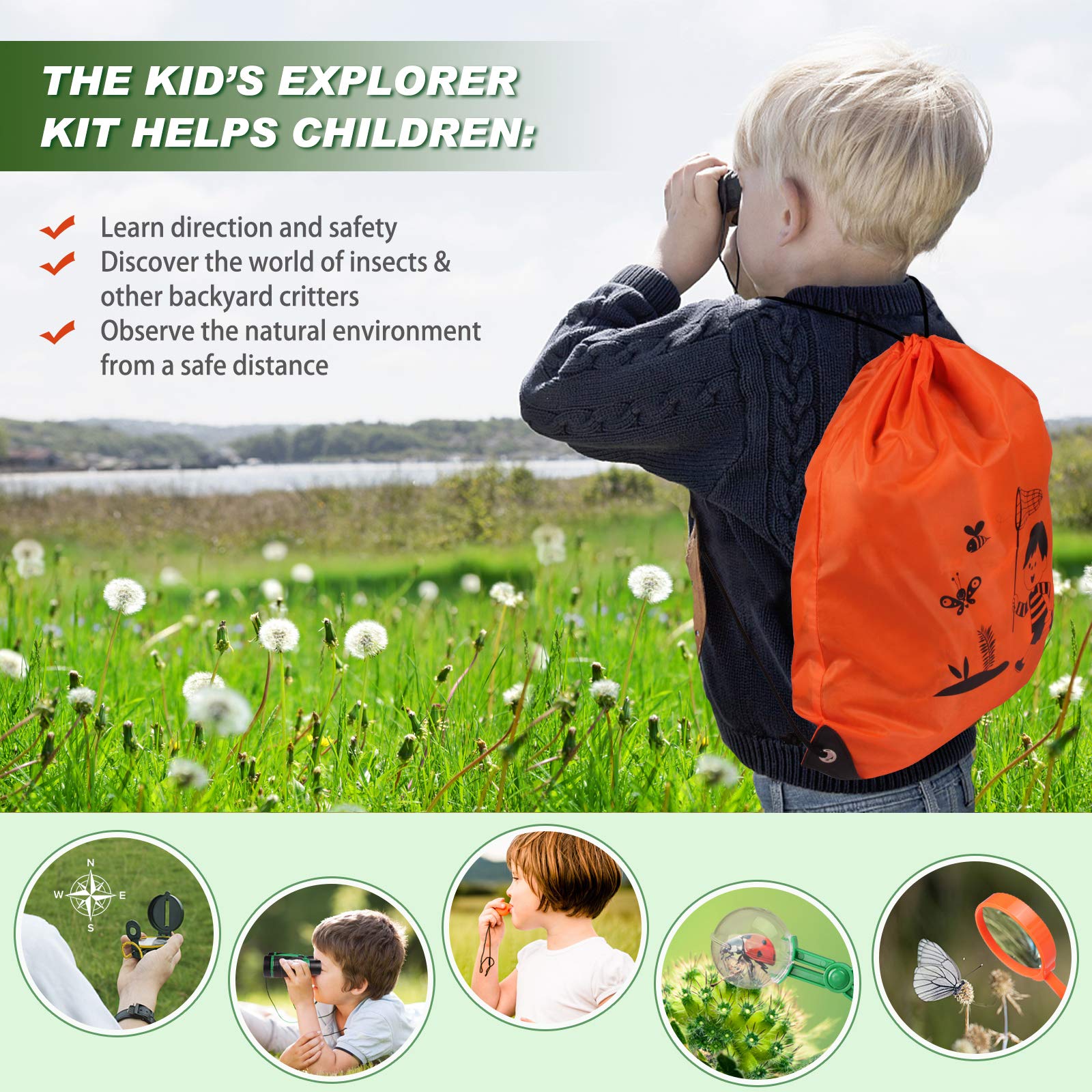 Kit Exploration Insectes Pour Enfants 5 Pièces - Filet à Papillons, Loupe, Boîte D'observation, Idéal 3+ Ans