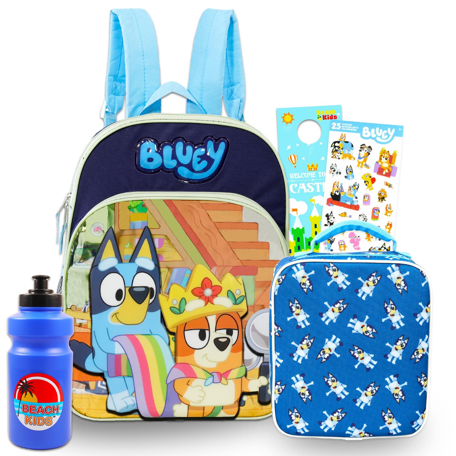 Bluey Backpack with Lunch Box Set - Bundle with 16” Backpack, Lunch Bag, Water Bottle, Stickers, More | Bluey & Bingo School Supplies for Kids