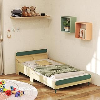 AIYAPLAY Toddler Bed, Kids Bed Frame with Safety Rail, for Ages 3-10 Years, Kids Bedroom Furniture, 195 x 103 x 60.5cm, Green