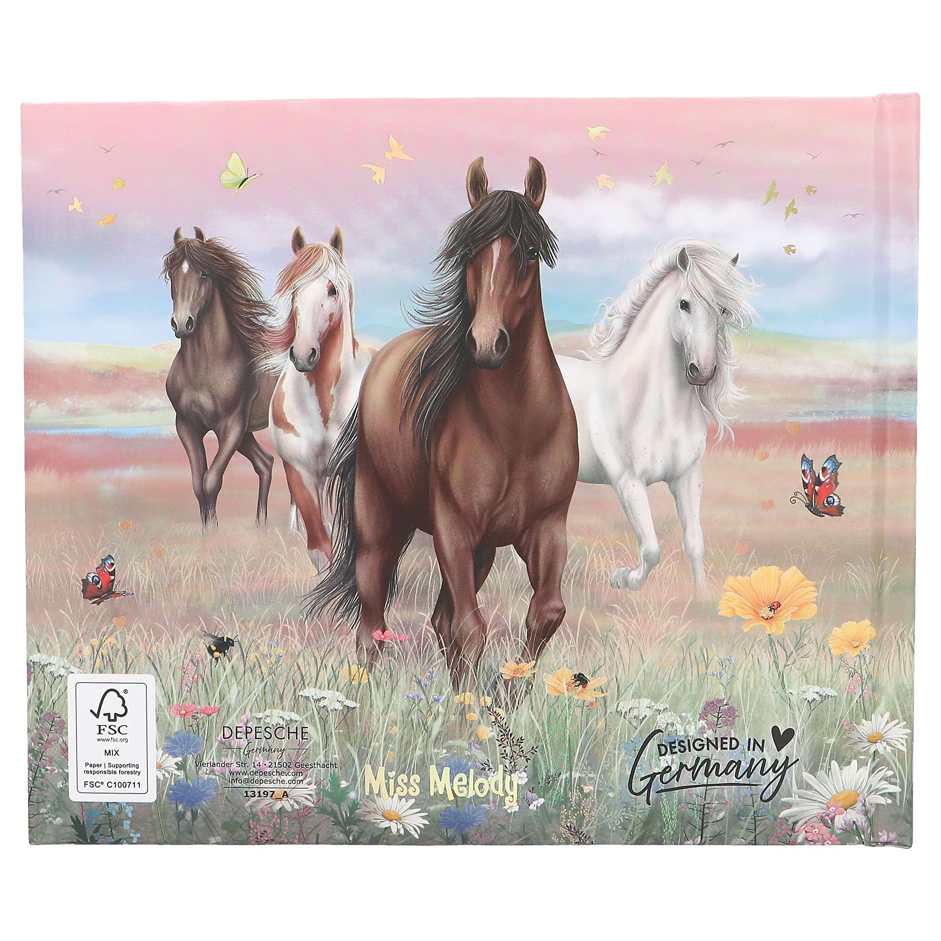 Depesche Miss Melody Livre d'amitié Motif Cheval Fleurs Or 108 Pages