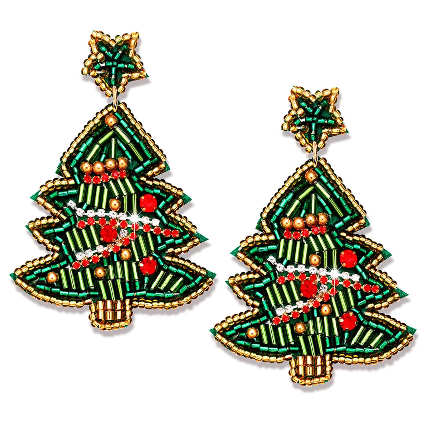 Christmas Earrings Beaded Xmas Bow Earring for Women Handmade Red Green Holiday Bow Drop Dangle Earrings Festive Jewelry Gifts