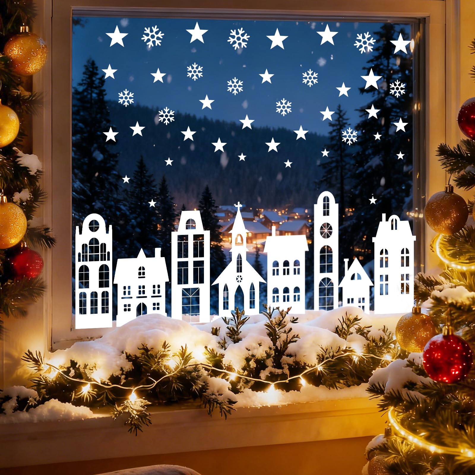 Adesivi per finestre Invernali, Decorazioni statiche a Tema Natalizio, Ornamenti per Feste a Tema per finestre, Porte in Vetro, elettrodomestici