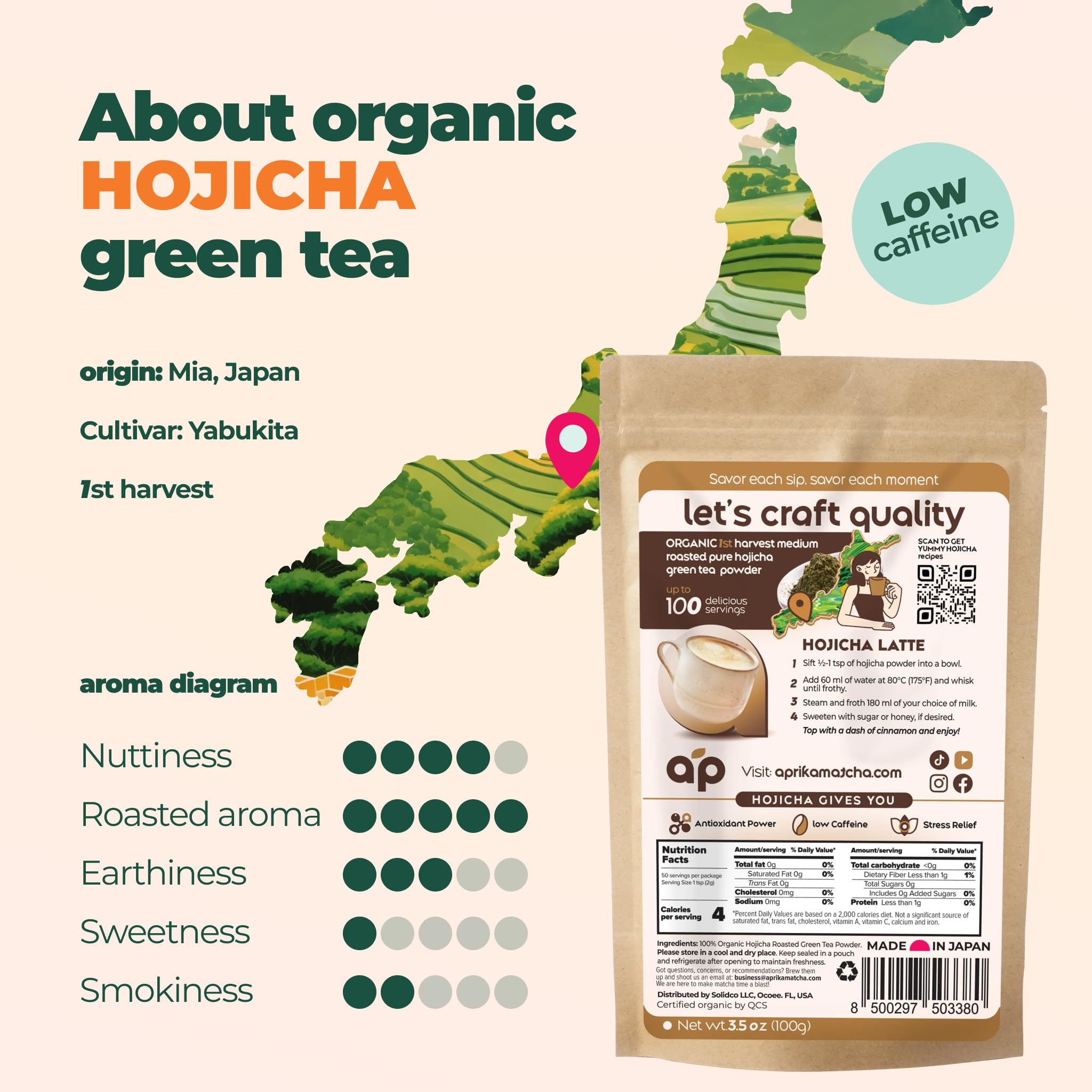 AprikaLife Organic Matcha Hojicha Green Tea Powder Bundle - 100g 3 5oz Each Medium Caffeine Sugar Free Vegetarian — view 9