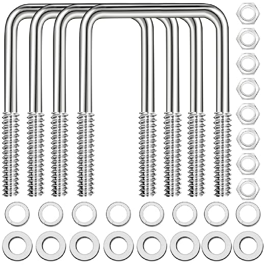 4 Sets 304 Stainless Steel Square U Bolt,U Bolts 3 inch Wide,1/2" D x 3-1/16" W x 4-5/16"L U-Bolts for Boat Trailer with Nuts and Washers, for Automobiles Trailer, Ski Boat