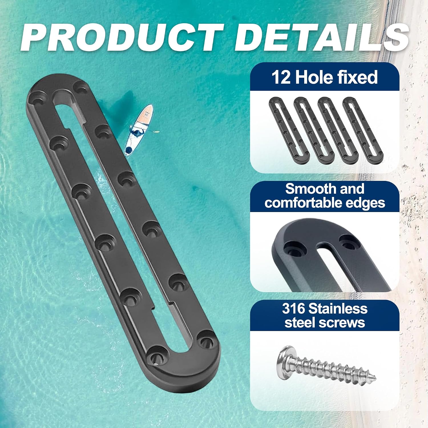 4-Pack 9 inch Kayak Track Mount,Low Profile Kayak Rail Track with 12 Holes | Fit Rod Cup Paddle, Aluminum Alloy，Secure Gear Attachment, Universal Fit