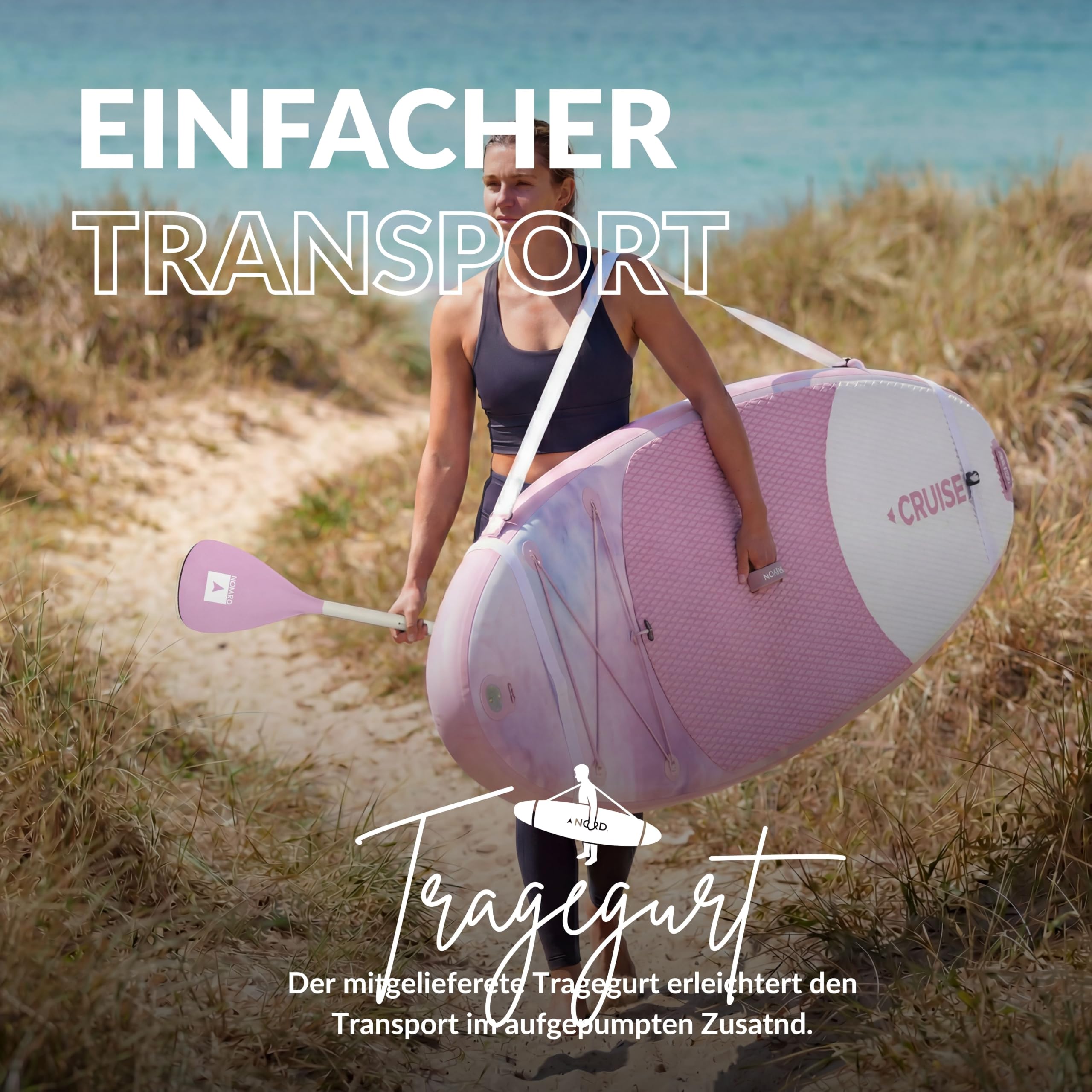 NOARD SUP Board aufblasbar Double-Layer-Dropstitch 326 cm bis 140 kg | Komplett-Set inklusive Paddel, Doppelhub-Pumpe, Rucksack, Leash und Drybag