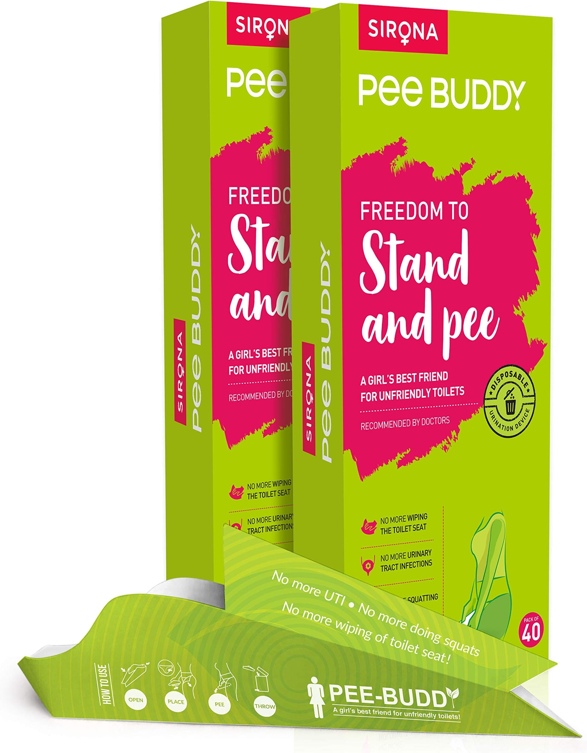 PEE BUDDY 40 Funnels (Pack of 2) | Funnels Disposable Female Urination Device for Women | Portable, Leak-proof Stand and Pee Funnels for Women, Girls| Public Toilets, Travel, Camping, Outdoor Activities
