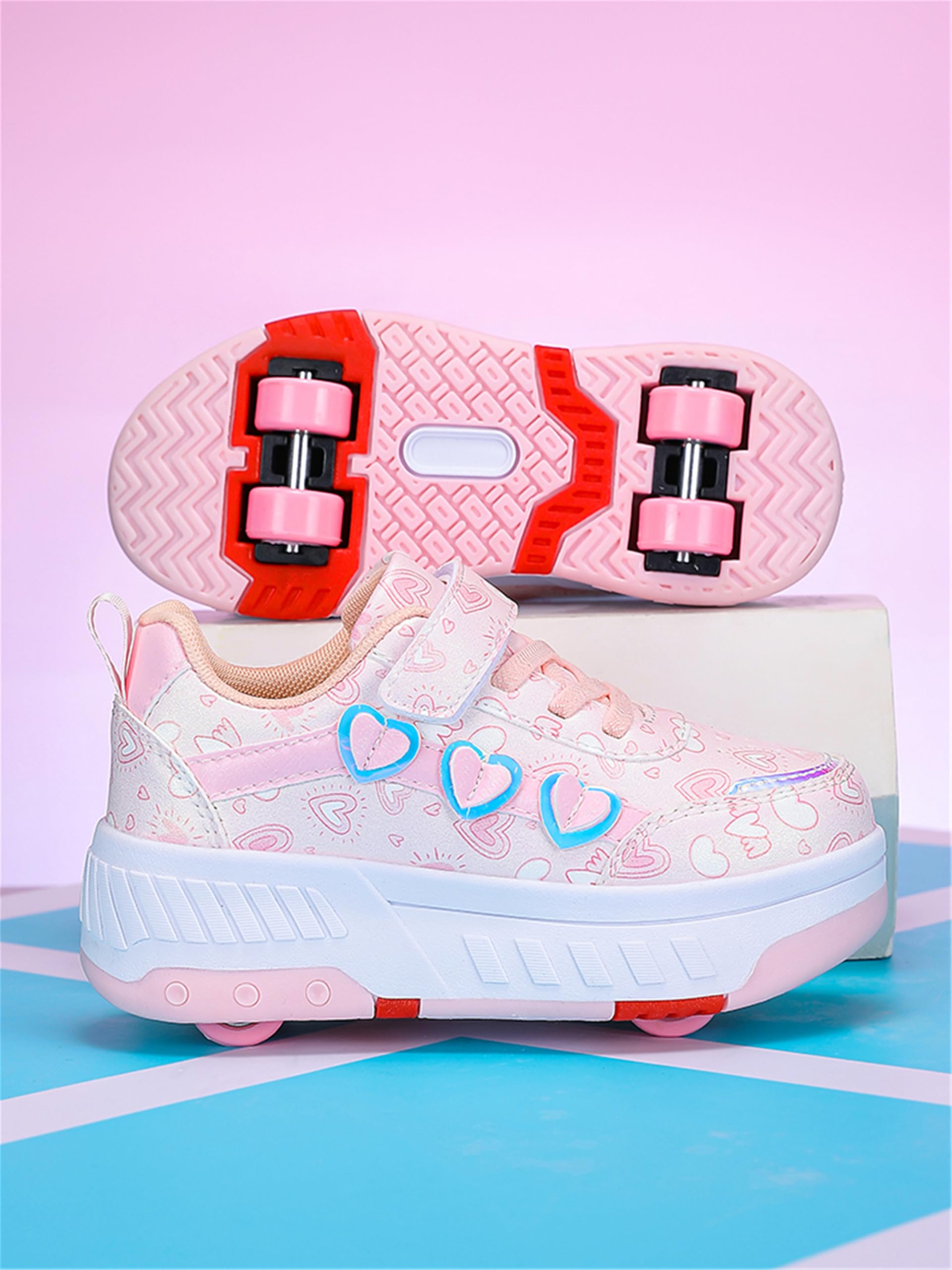 Chaussures à roulettes pour Filles garçons, Chaussures de Skateboard à Baskets 2 en 1, roulettes pour Enfants Chaussures à 4 Roues, Sneakers de Fitness Réglables Adolescents