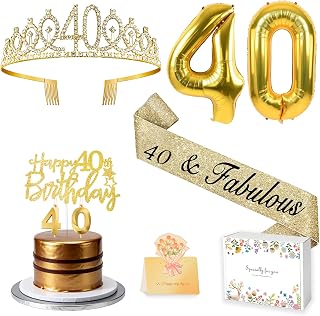 40th Birthday Decorations for Women 40th Birthday Sash and Crown,Gold