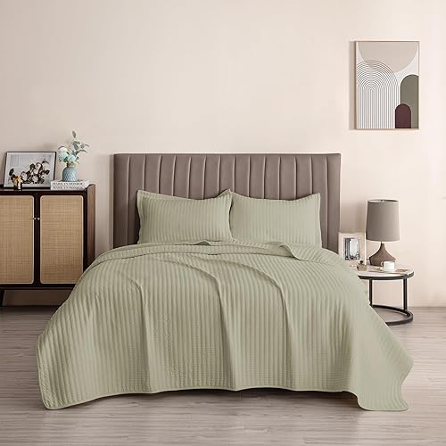 Miniatura 5 de Great Bay Home Juego de ropa de cama King de 3 piezas, ligero, con puntada de canal de verano, con fundas, colchas de eucalipto ultra suaves,