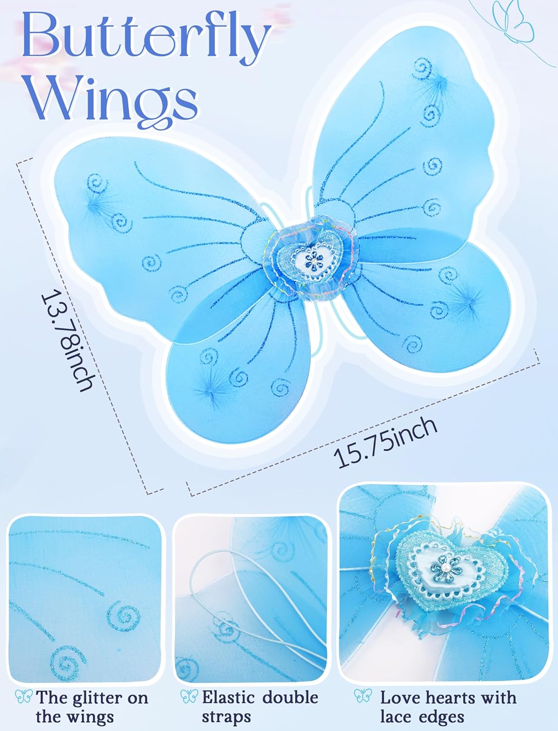 VEKDA 4 Pack Fairy Costume for Girls Butterfly Wings Kids Princess Costume Set with Tutu Skirt,Headband,Fairy Wings and Wand - Image 2