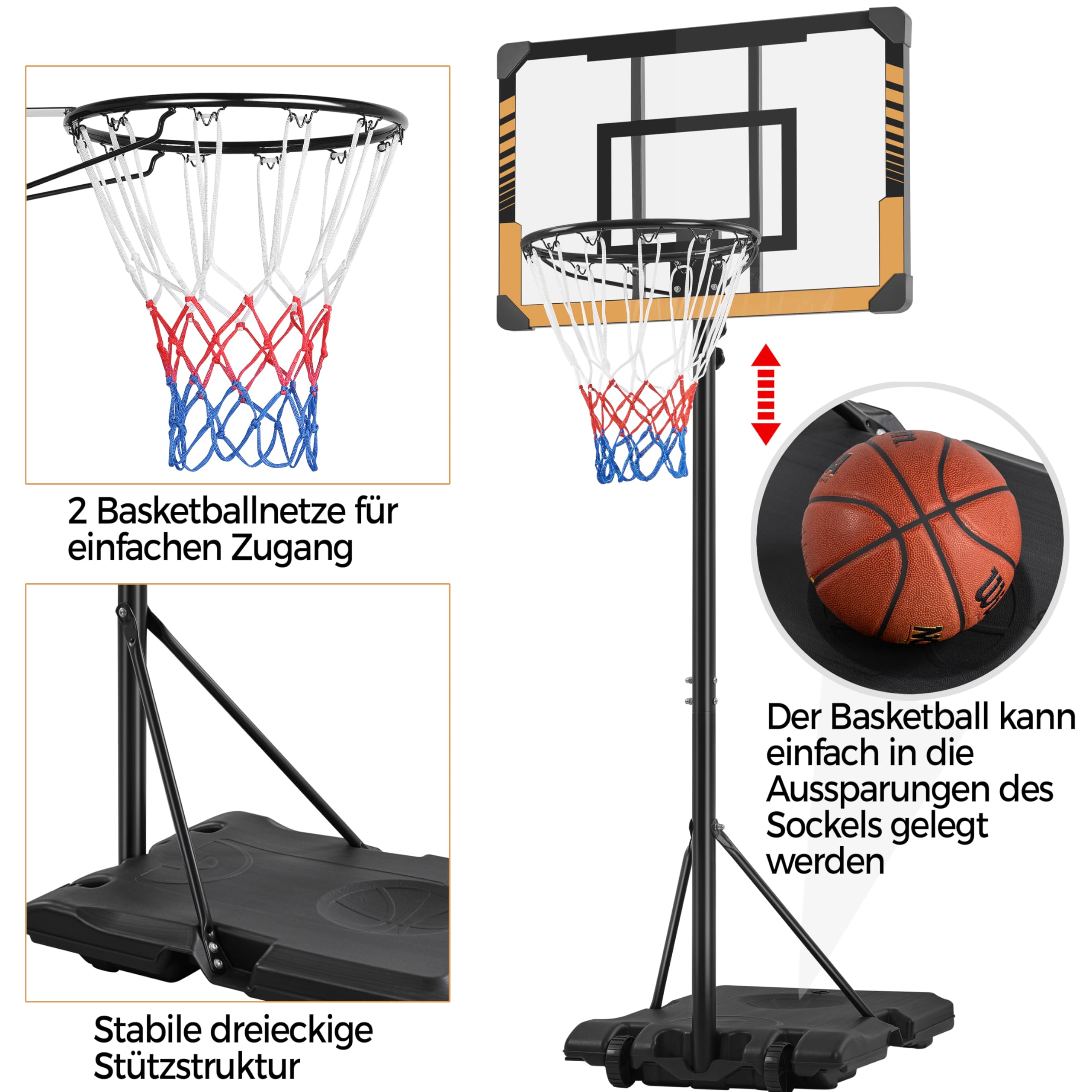 Yaheetech Basketballständer Basketballkorb höhenverstellbar mit Rollen Indoor Outdoor wasser- oder sandbefüllbar