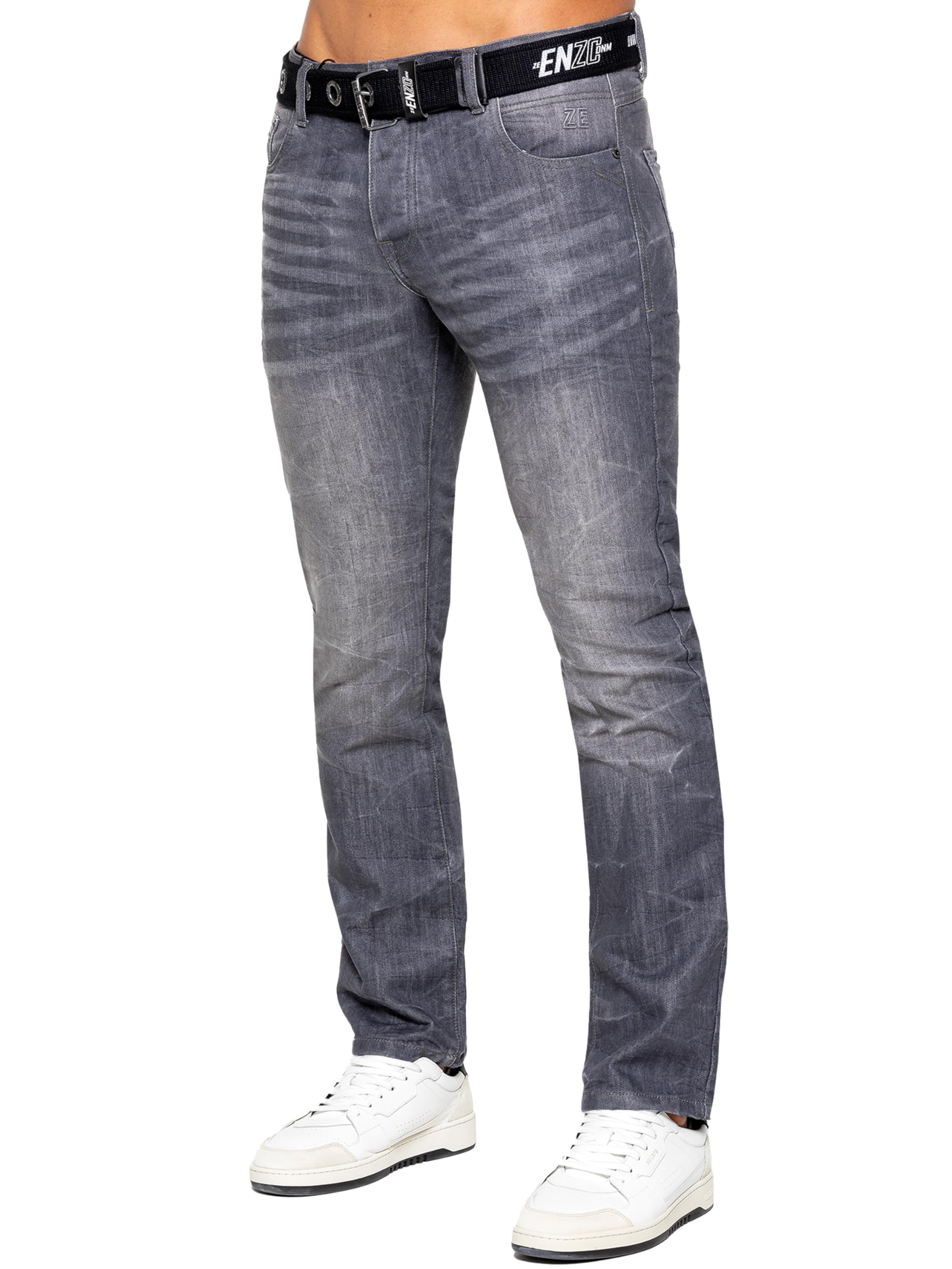Pantalon Jeans Coupe Classique Coton Homme avec Ceinture