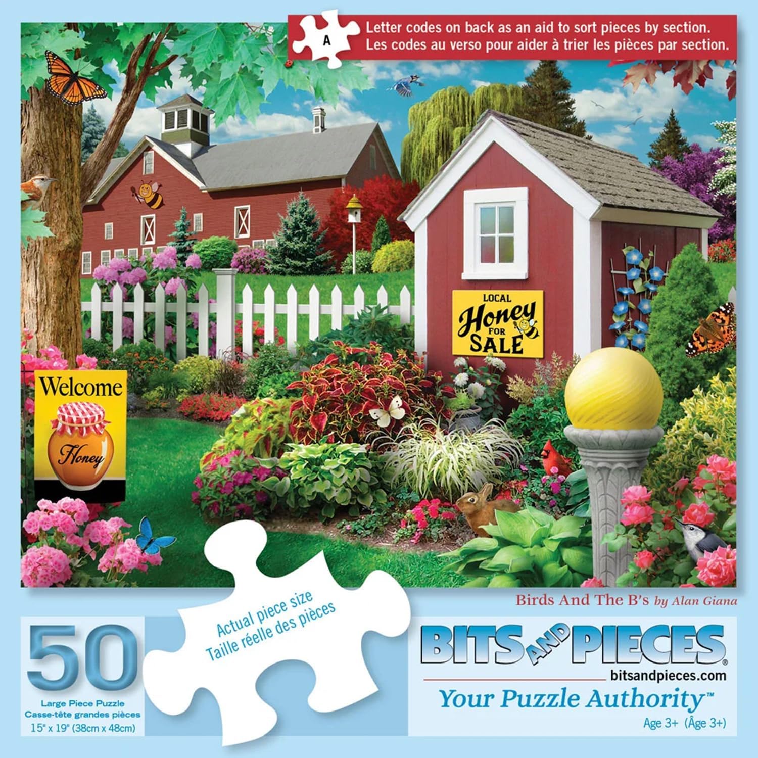Bits and Pieces 50 Piece Puzzles for Adults - Birds and The B's - 50 Extra Large Pieces 15" x 19" Jigsaw Puzzles, Flowers Farm Spring, No 2 Pieces Alike