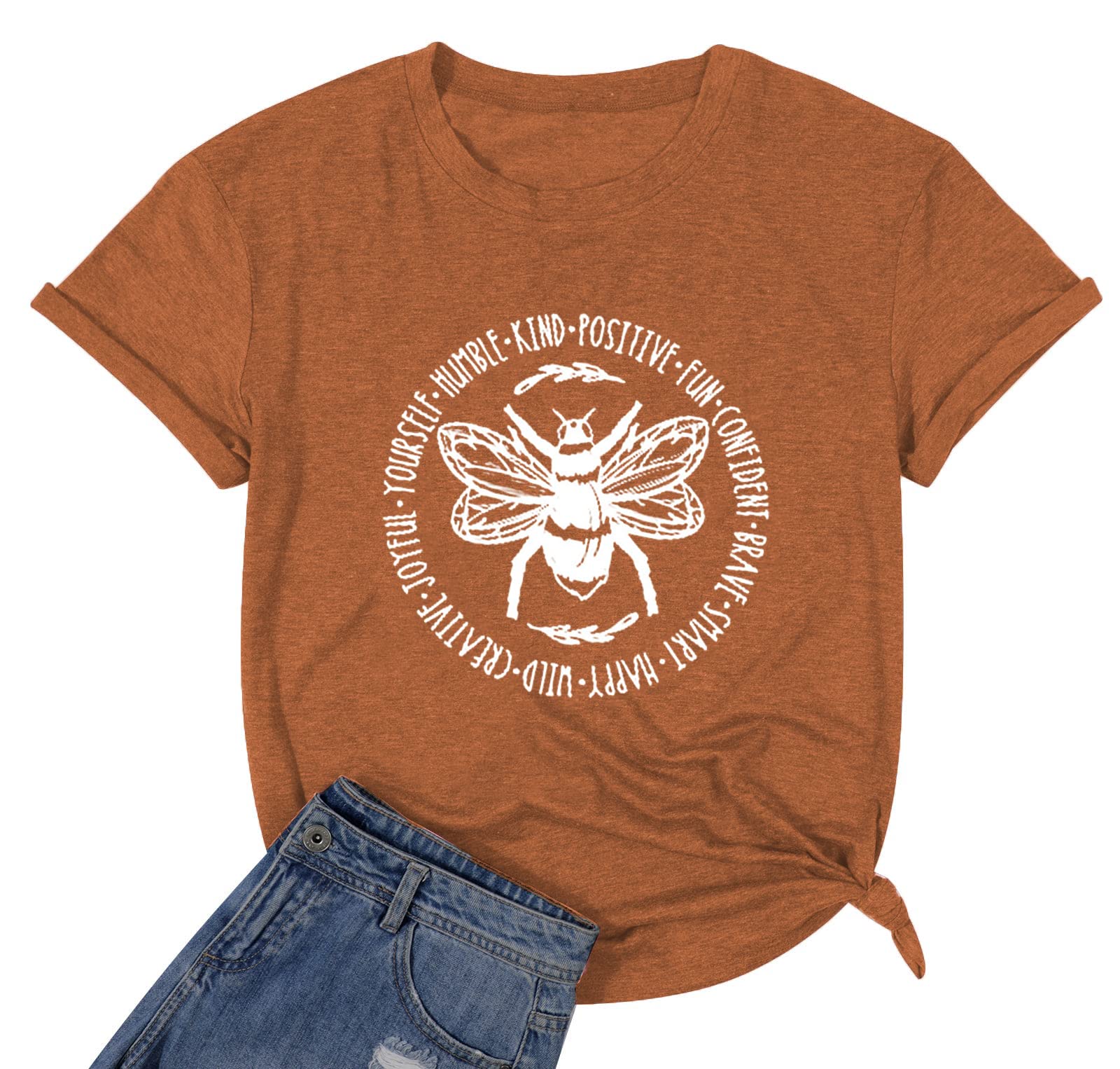 KIMSOONGBe Kind Tshirt Women Cute Bee Graphic Shirt Funny Inspirational Teacher Short Sleeve Tees Tops