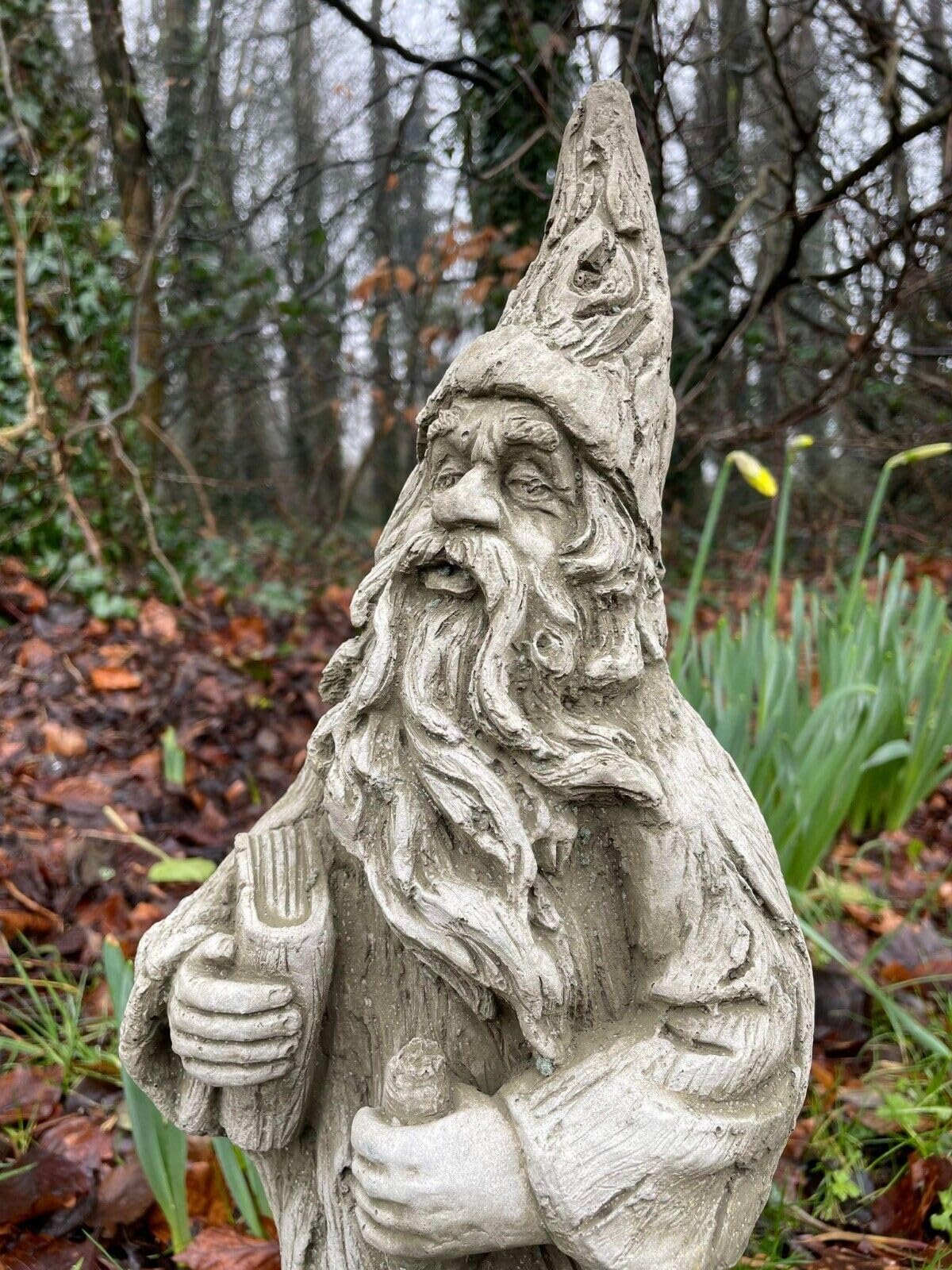 Statue de sorcier en pierre | Décoration de jardin magique mythique en pierre extérieure