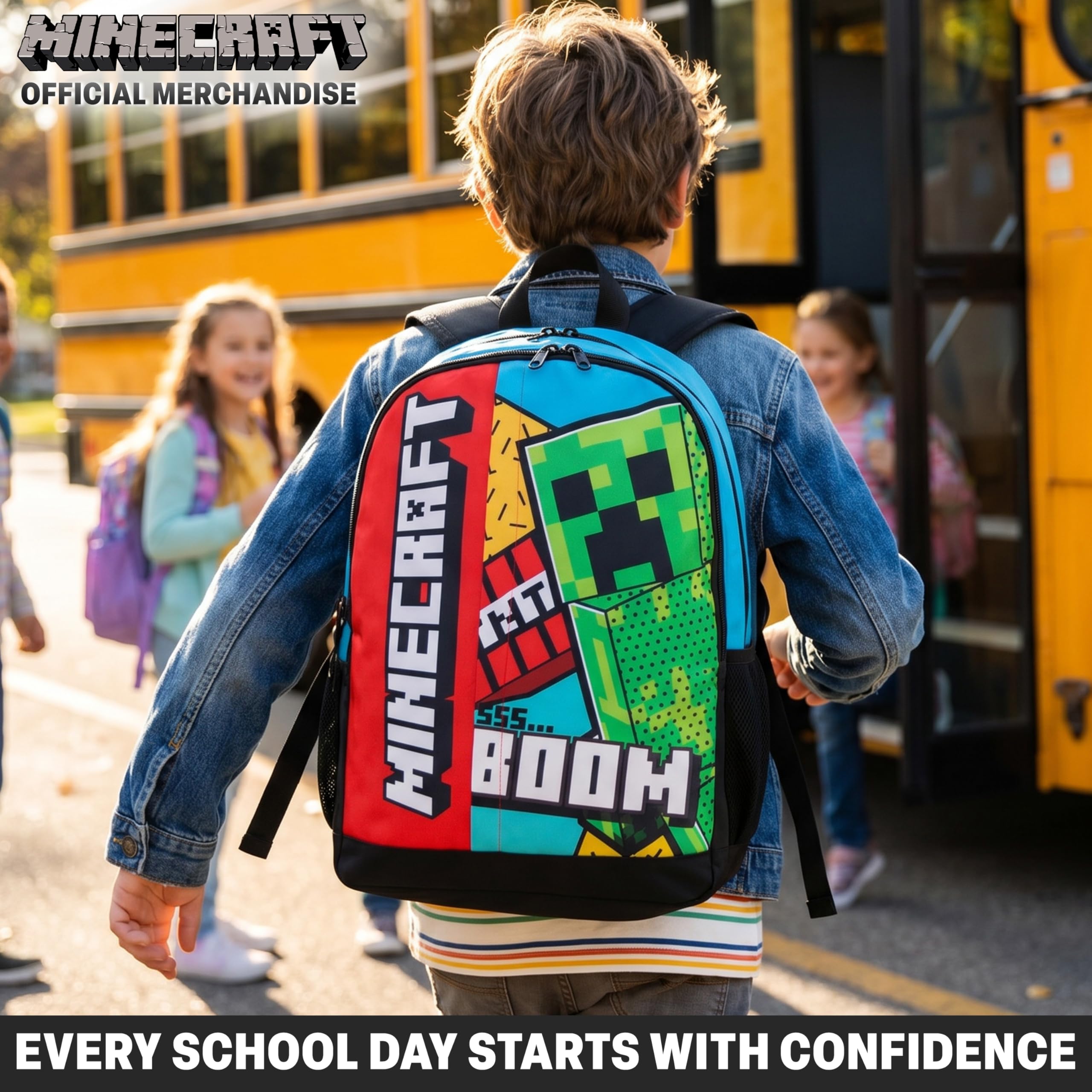 Get Trend Minecraft Sac a Dos Enfant Garcon, Bandoulière Réglable et Fermeture Eclair Cartable, École ou Sport, Cadeau Garcon (Multi Minecraft)