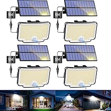 nipify Solar Outdoor LED Spotlights, Solar Light with Motion Sensor, 318 LEDs/3 Modes, Waterproof Powerful Solar Lamp for Garden, Garages, Paths, 4 Pack Cool White