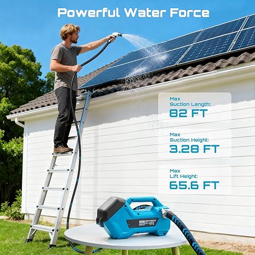 Miniatura 4 de Seesii Bomba de transferencia de agua inalámbrica, batería recargable autocebante de 760 GPH de 2 × 4000 mAh, bomba eléctrica portátil para RV,