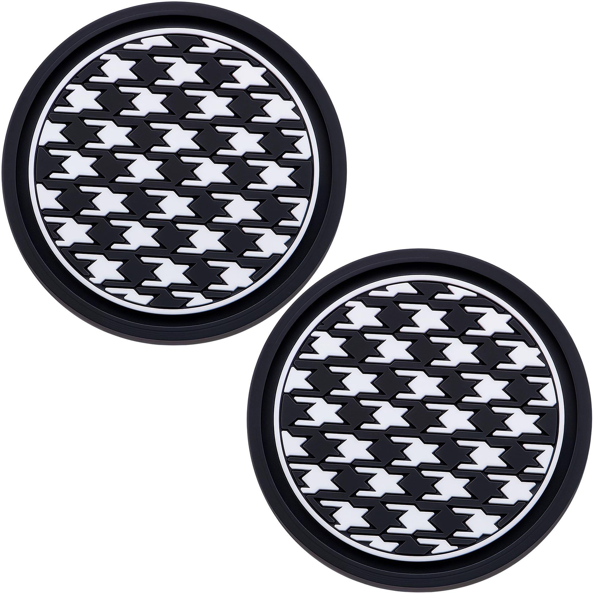 2.75 Inch Auto Cup Coaster 2 Pack – Non-Slip Car Drink Holder Mat, Universal Interior Accessories for Women &amp; Girls, Fashionable Design (Houndstooth)