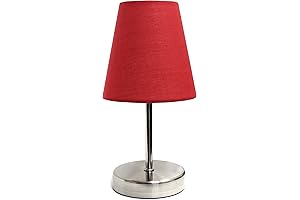 Mini Fabric Nightstand Lamp with Sand Nickel Accents-Adorns Bedside Table with Warm Red Illumination