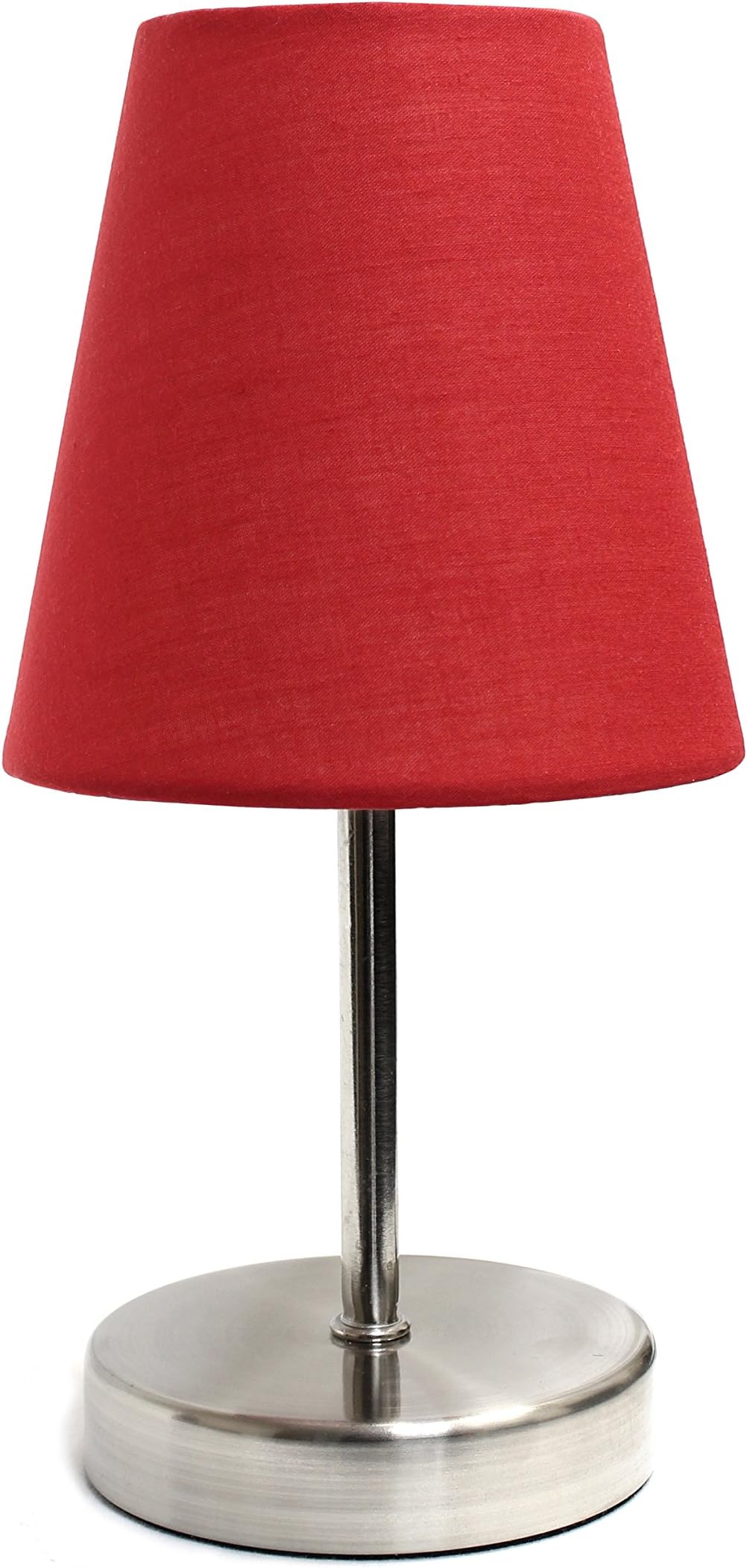 Simple Designs LT2013-RED Mini Basic Sand Nickel Table Lamp with Fabric Shade, Red