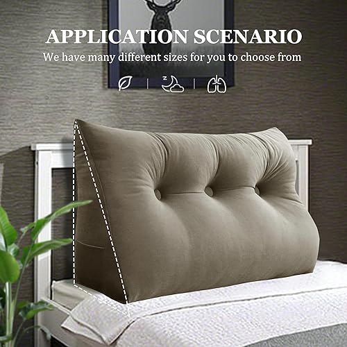 Miniatura 3 de Almohada de cuña gruesa de 8 libras para cabecero de dormitorio universitario, almohada de cuña de terciopelo con respaldo triangular con bolsillo