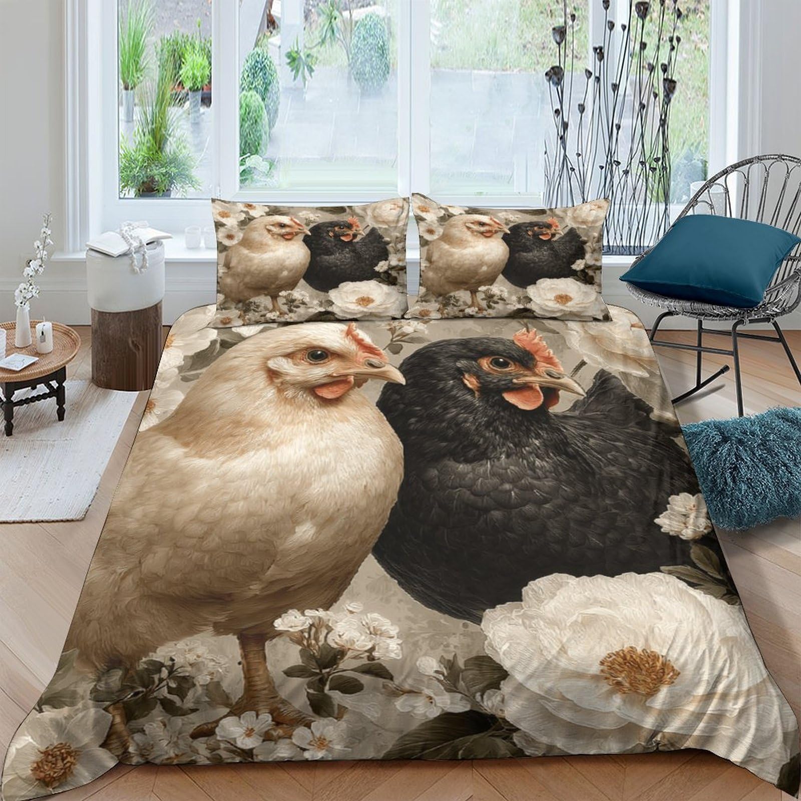 Ctjqhvkz Style-10 3D Printed Chicken Farm Fitted Sheet Microfiber Soft Non-Slip Hen Pattern Bed Cover For Bedroom Guest Room Decor Single（135X200cm）