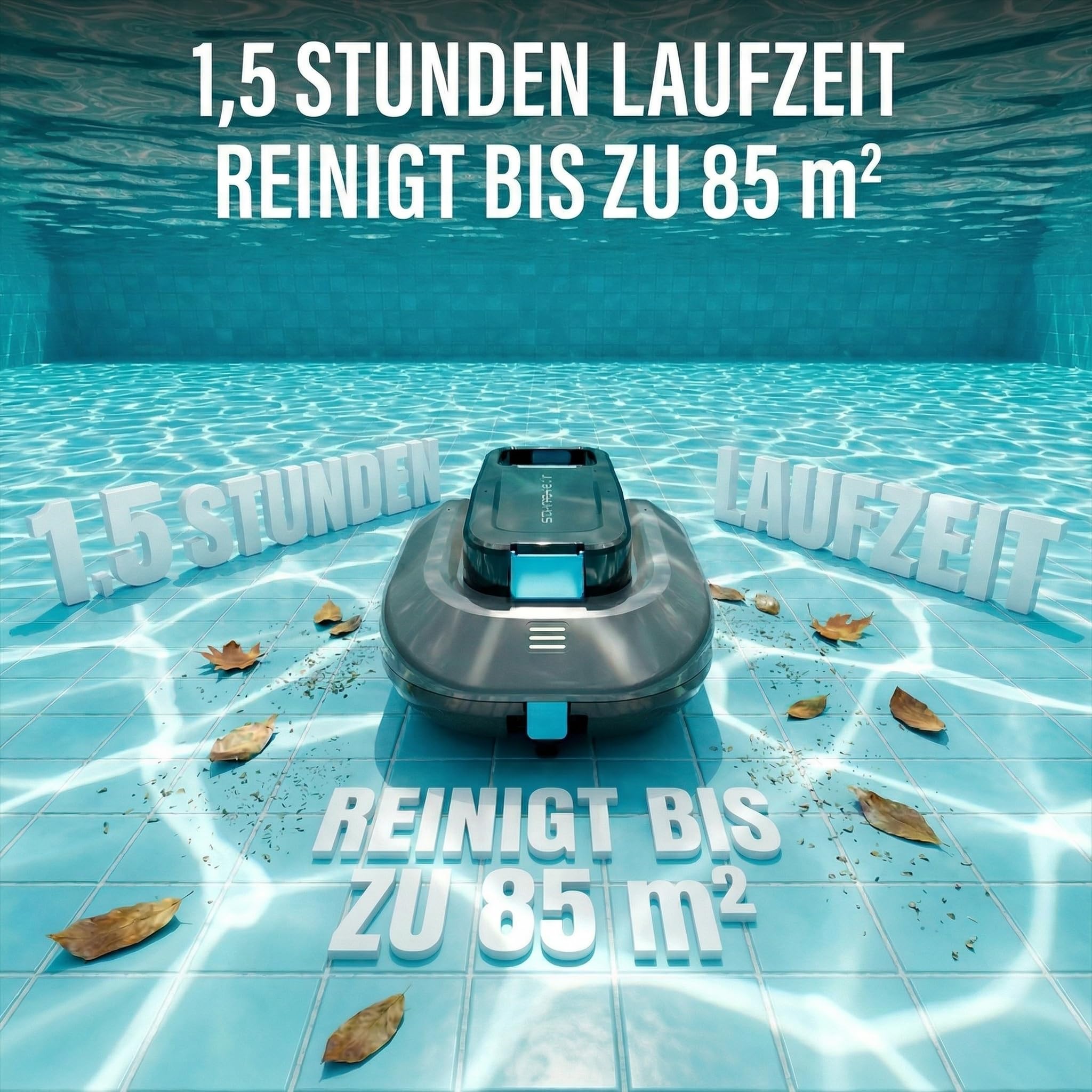 STARRYBOT Kabelloser Poolroboter mit Zwei hocheffizienten Motoren, 15 Kpa Starke Saugleistung, Selbstparkfunktion, Smart-LED-Anzeige, Poolsauger für Flachboden-Pools bis zu 84 m² (Grau)