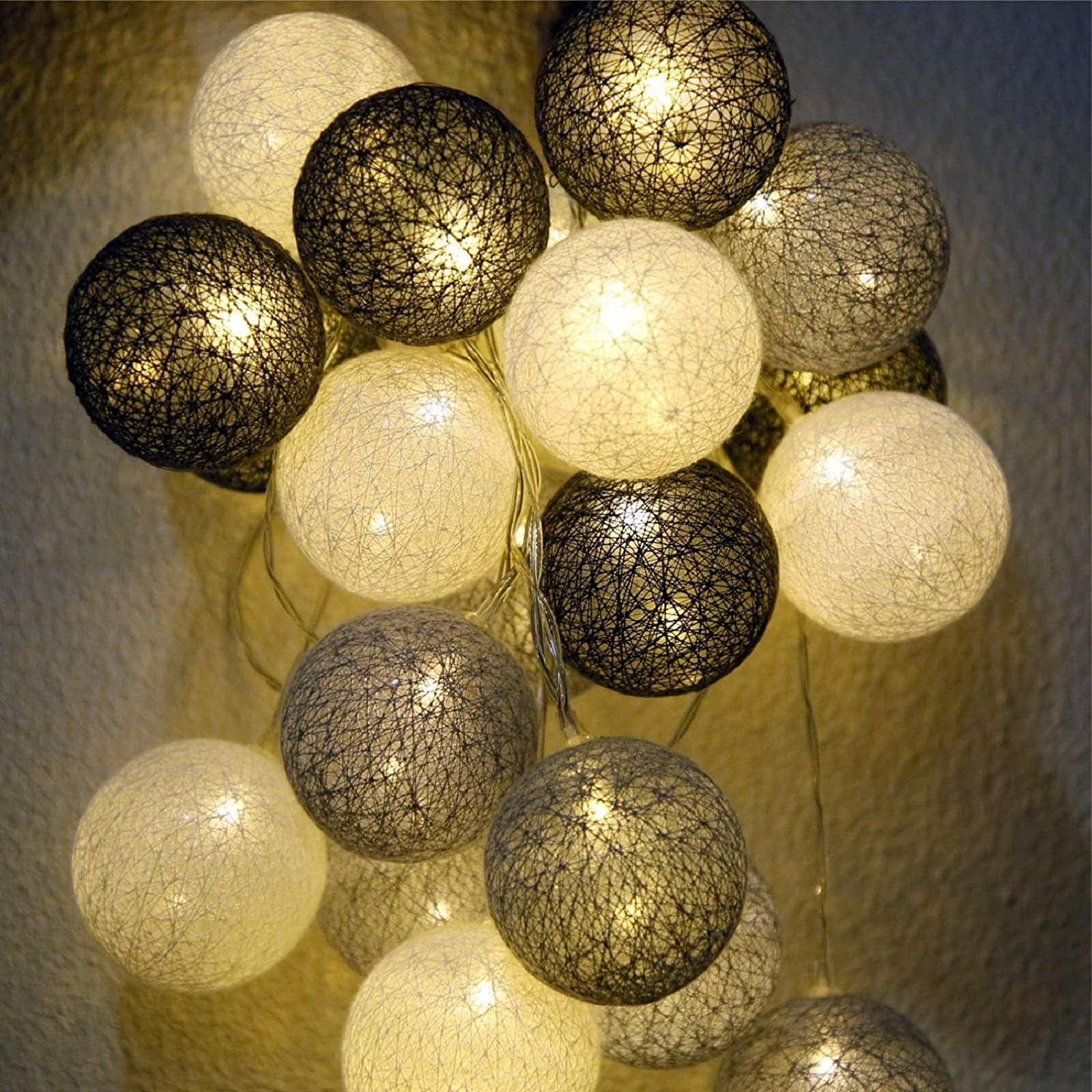 Ciskotu Ghirlanda Luminoso Cotone LED, 3,3M 20 Palline Decorativ Catena Lluminosa Interno LED, Ghirlanda Fata di Luci a Batteria per Natale Festa Matrimonio Vacanze Decorazione Interna