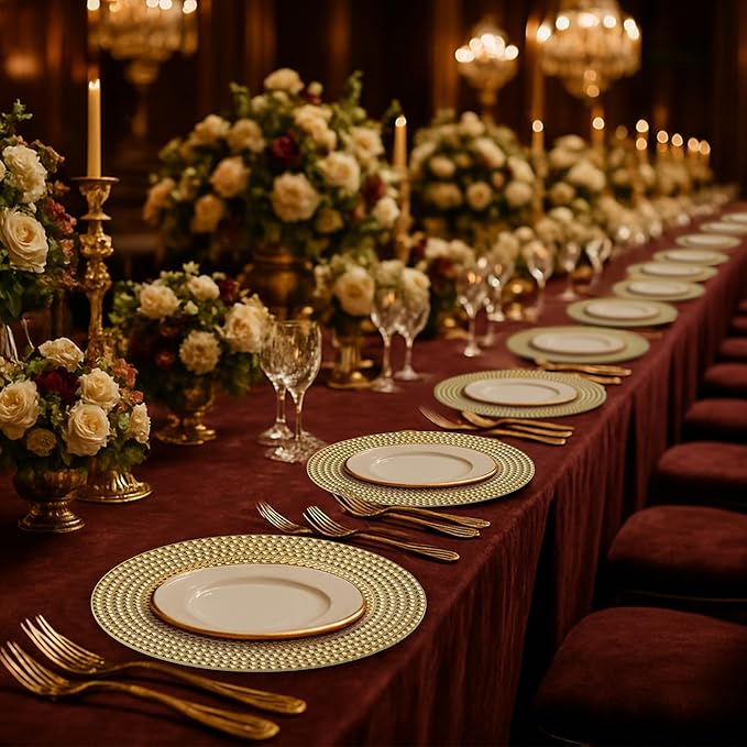 JEVERGN 24 Platos Cargadores Dorados Martillados 33 cm miniatura 6