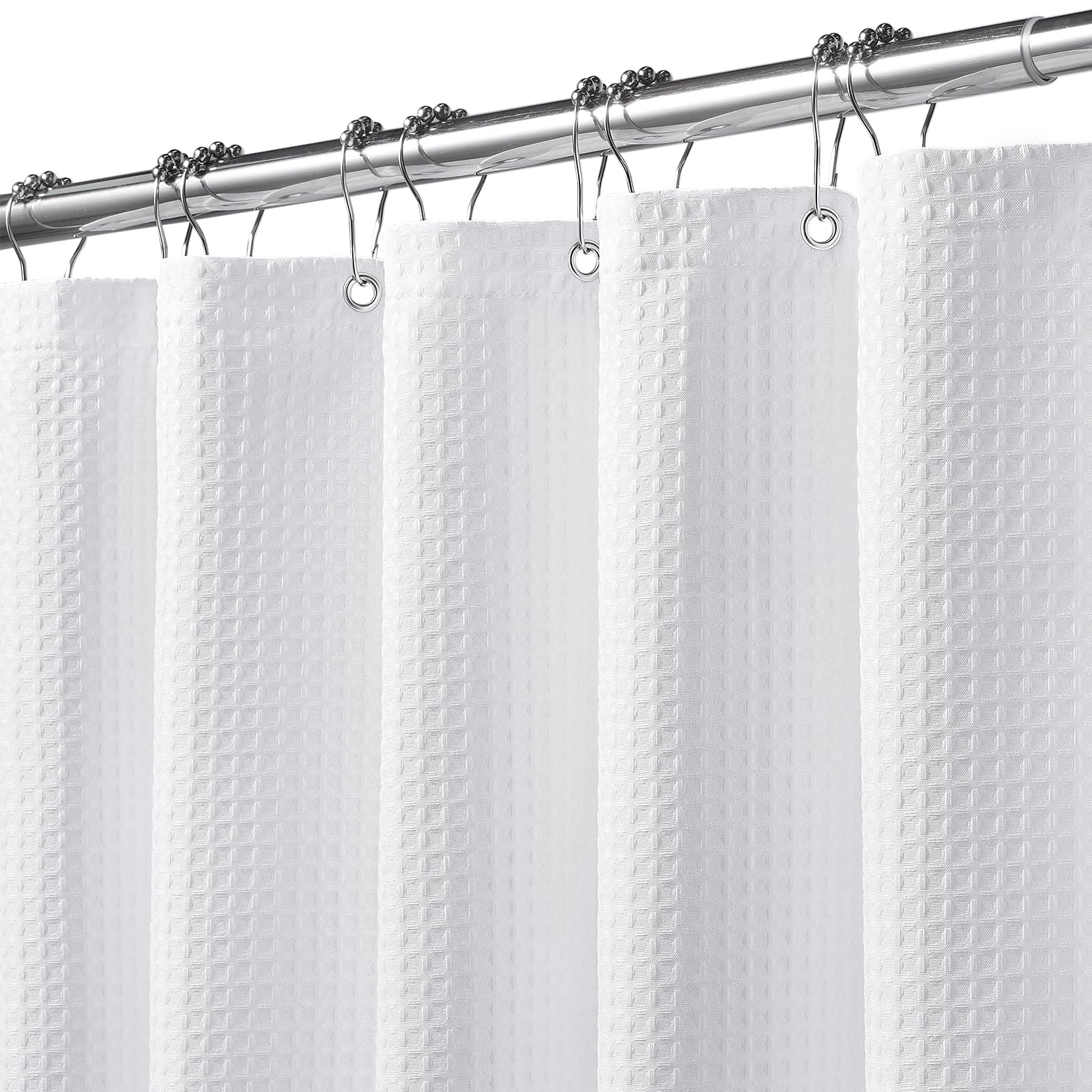 FY&XZH Heavy-Duty Waffle Weave Shower Curtain with Stainless Steel Hooks, Thick Fabric for Bathroom, Hotel, Spa & Salon-183 x 198cm (White)