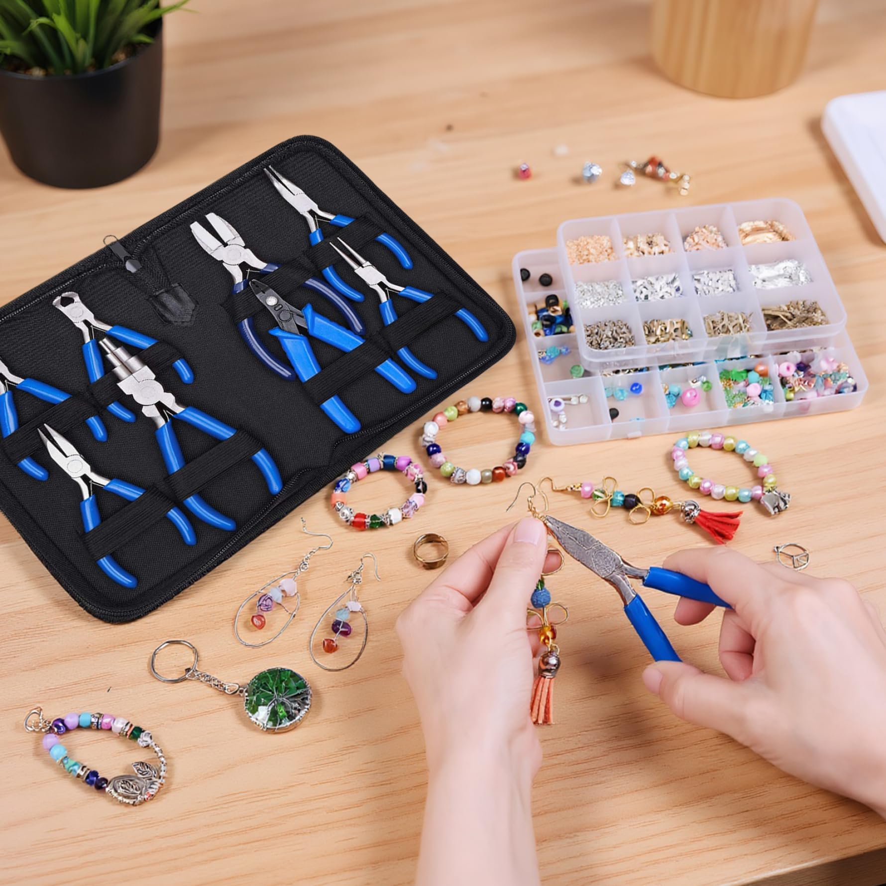 Ensemble de pinces pour la fabrication de bijoux, outils bijouterie en acier à haute teneur en carbone avec sac rangement à fermeture éclair 8 pièces