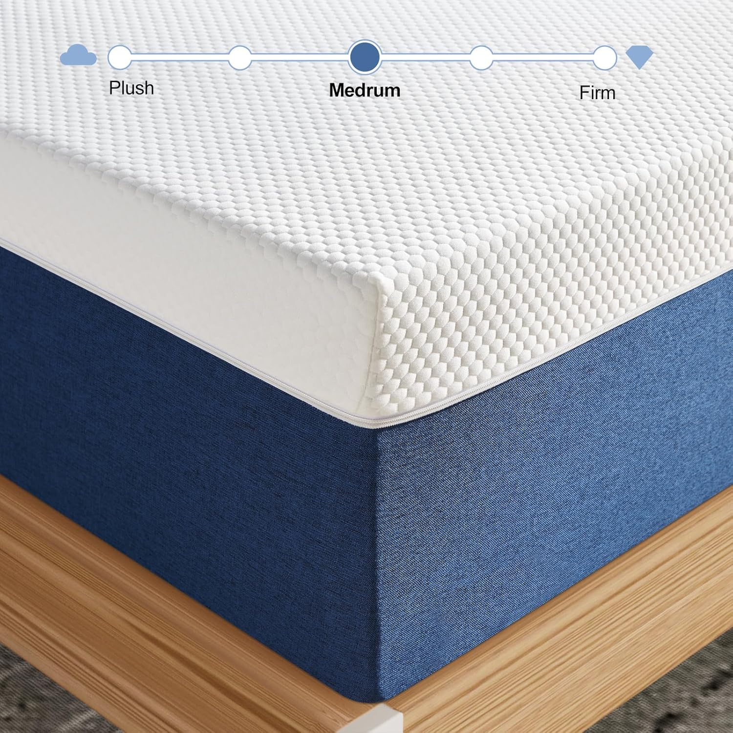 10 Inch Short Queen Mattress, Memory Foam Mattress in a Box, Medium Firm Plush Top for Pressure Relief and Motion Isolation,Deep Blue