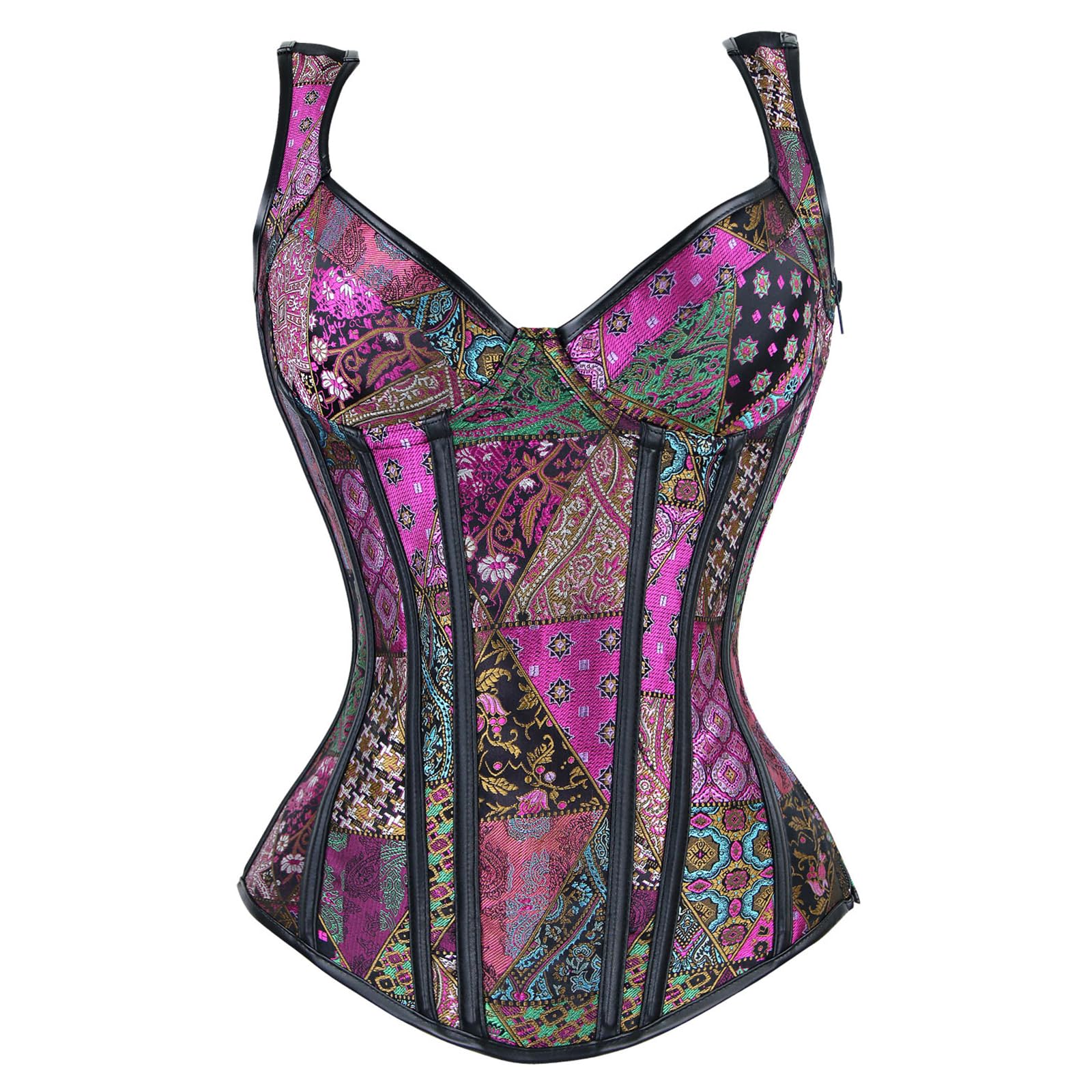 Kimring Women's Gothic Jacquard Shoulder Straps Tank Overbust Corset Bustiers