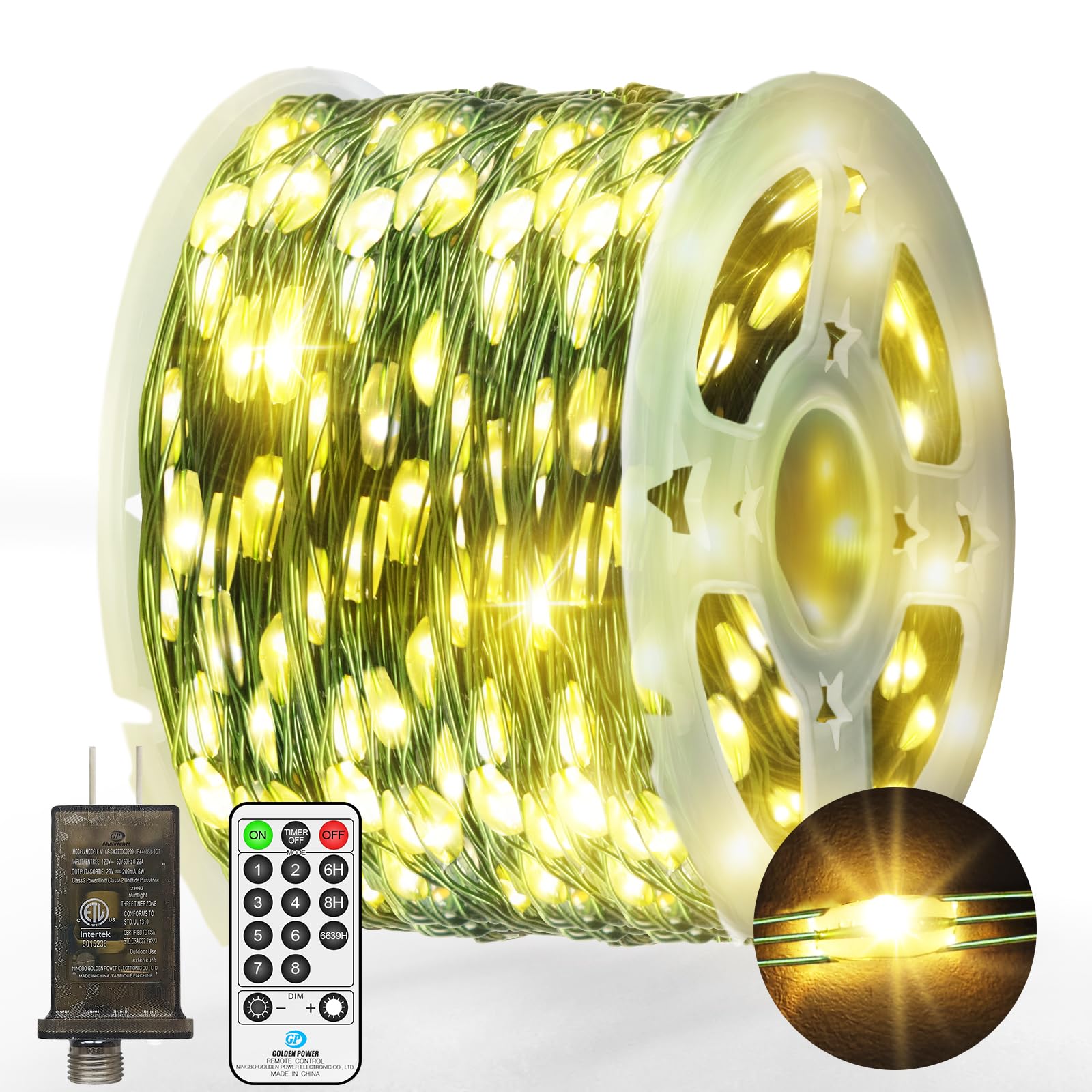 262 FT 800 LED Green Wire Fairy Lights Plug In Outdoor String Lights 8 Modes Timer Twinkle Waterproof LED String Lights For Xmas Yard Tree Patio Wedding Holiday Party Decorations(Warm White
