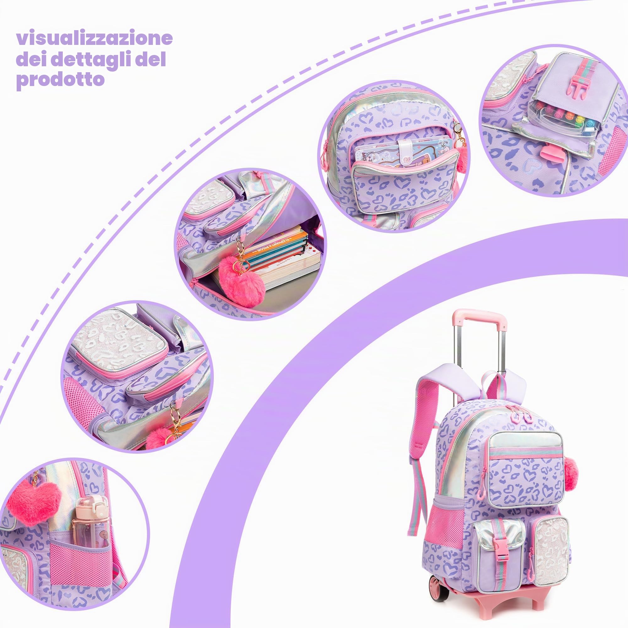 HTgroce Zaino Scuola Trolley Zaino Scuola Bambina Zainetto Trolley Elementar Bambini